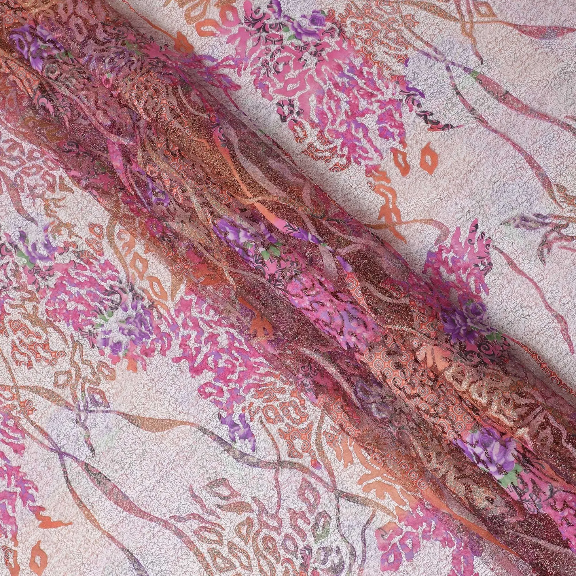 Multicolor mesh tulle fabric with flocking in fancy design-D14033