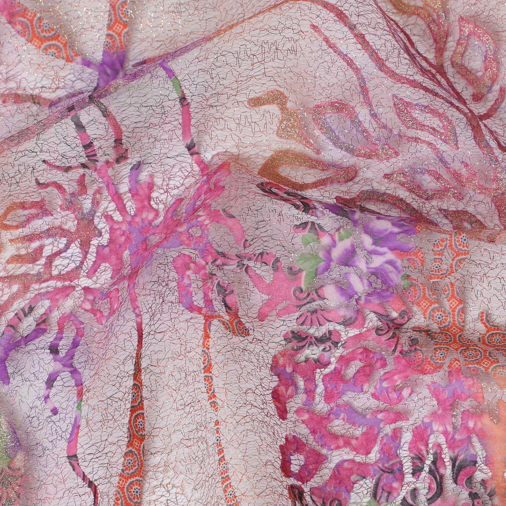 Multicolor mesh tulle fabric with flocking in fancy design-D14033