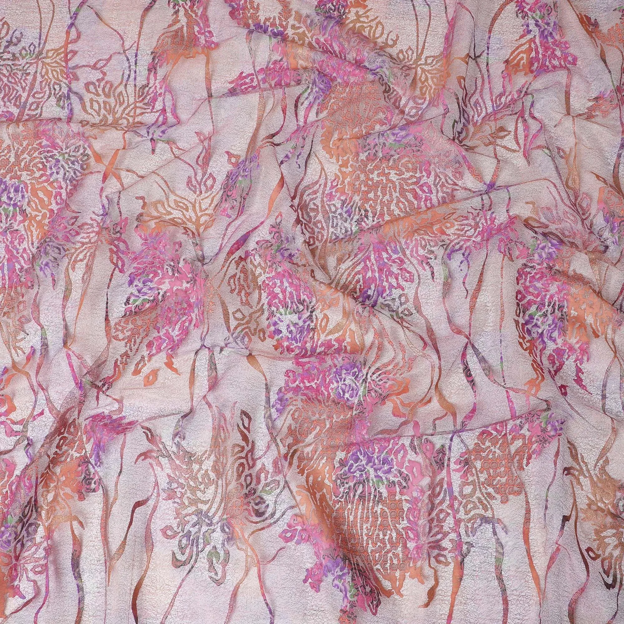 Multicolor mesh tulle fabric with flocking in fancy design-D14033