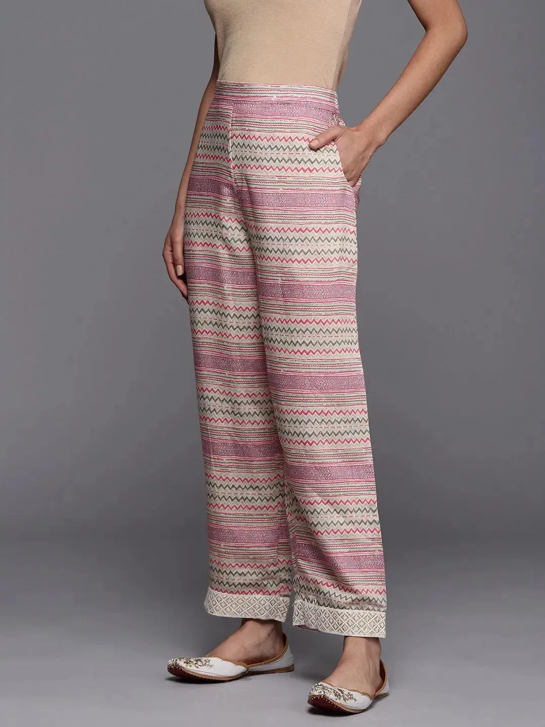 Multicoloured Printed Silk Trousers