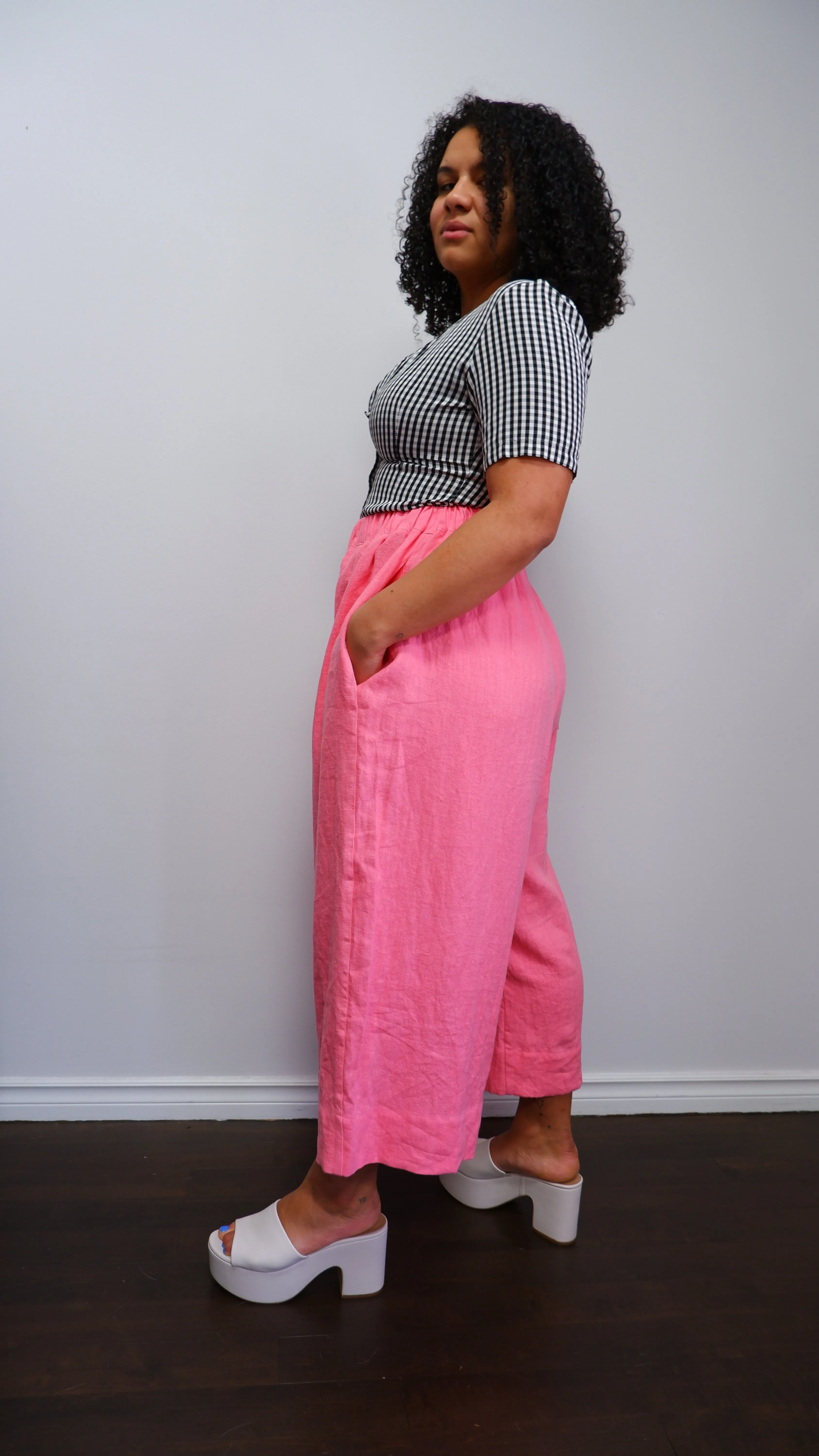 Nettle Studios Easy Pant in Hot Pink Linen M-XL
