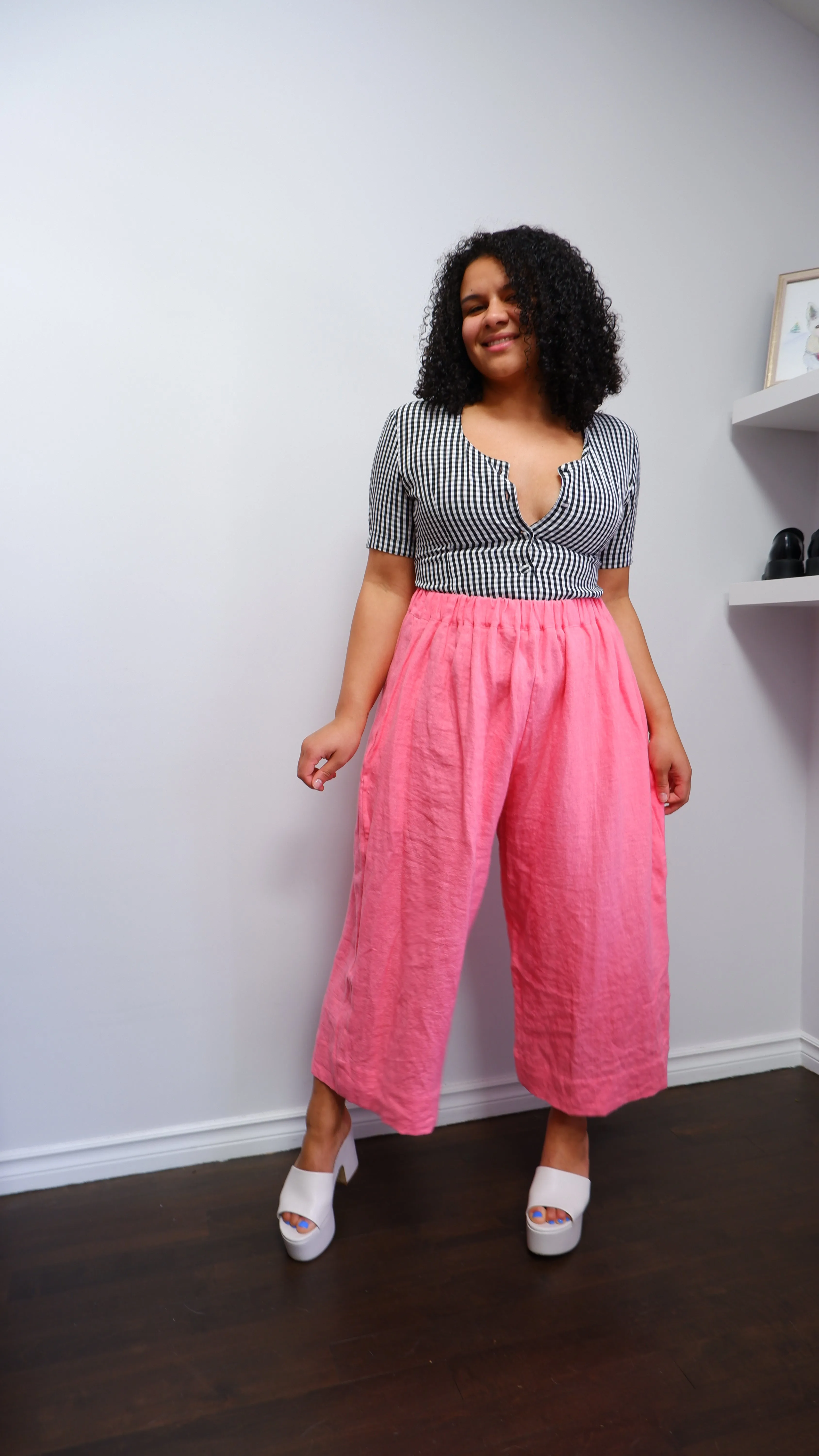 Nettle Studios Easy Pant in Hot Pink Linen M-XL