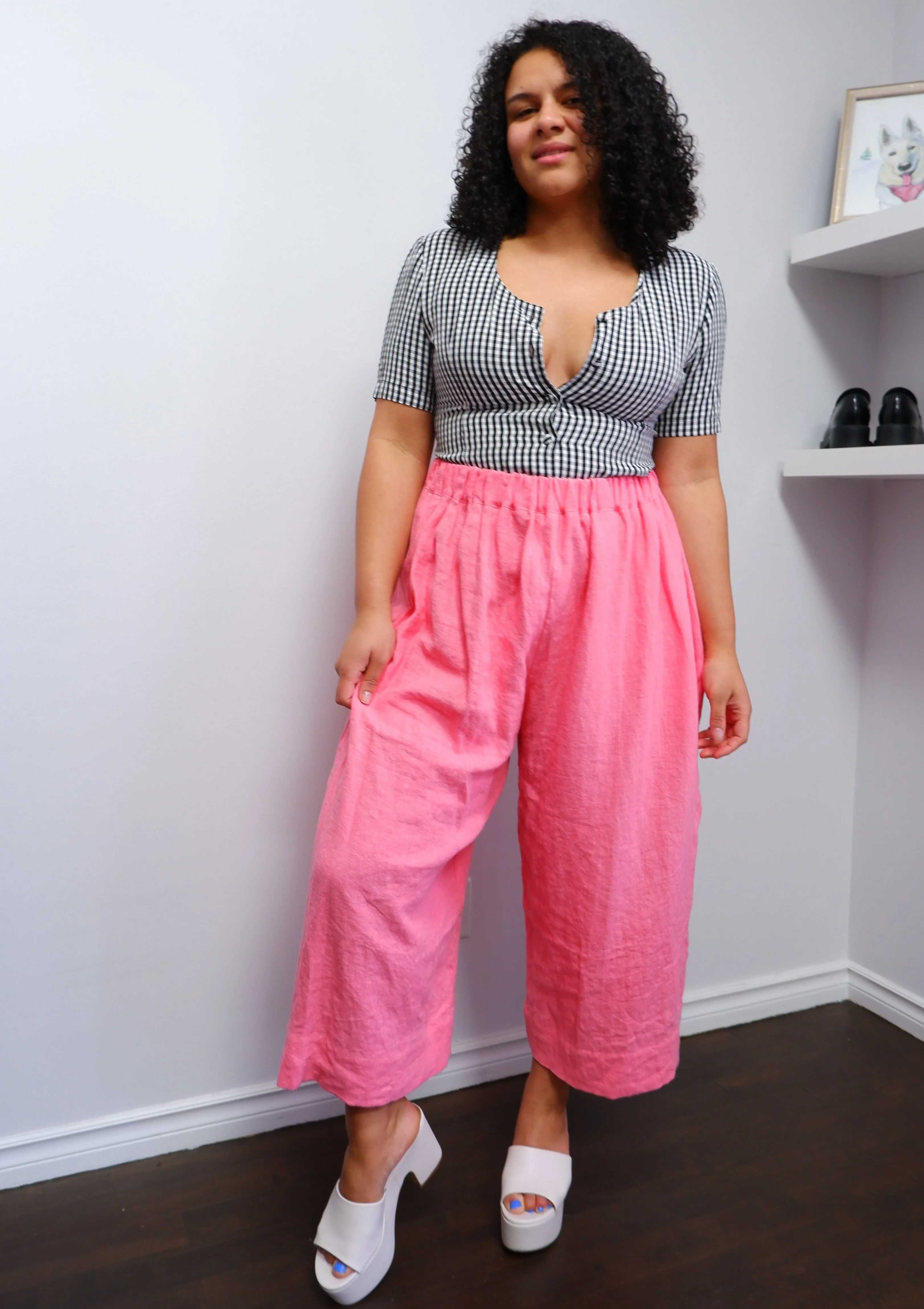 Nettle Studios Easy Pant in Hot Pink Linen M-XL