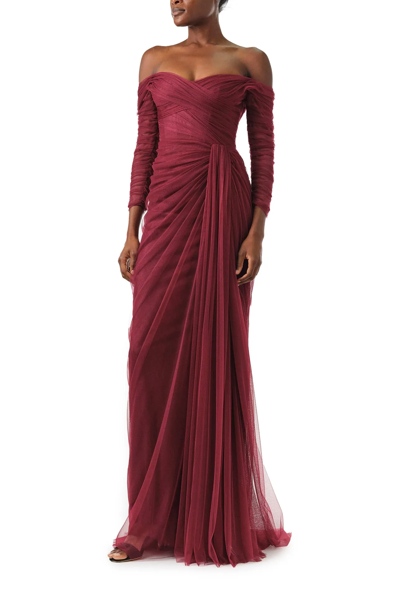 Off The Shoulder Draped Tulle Gown