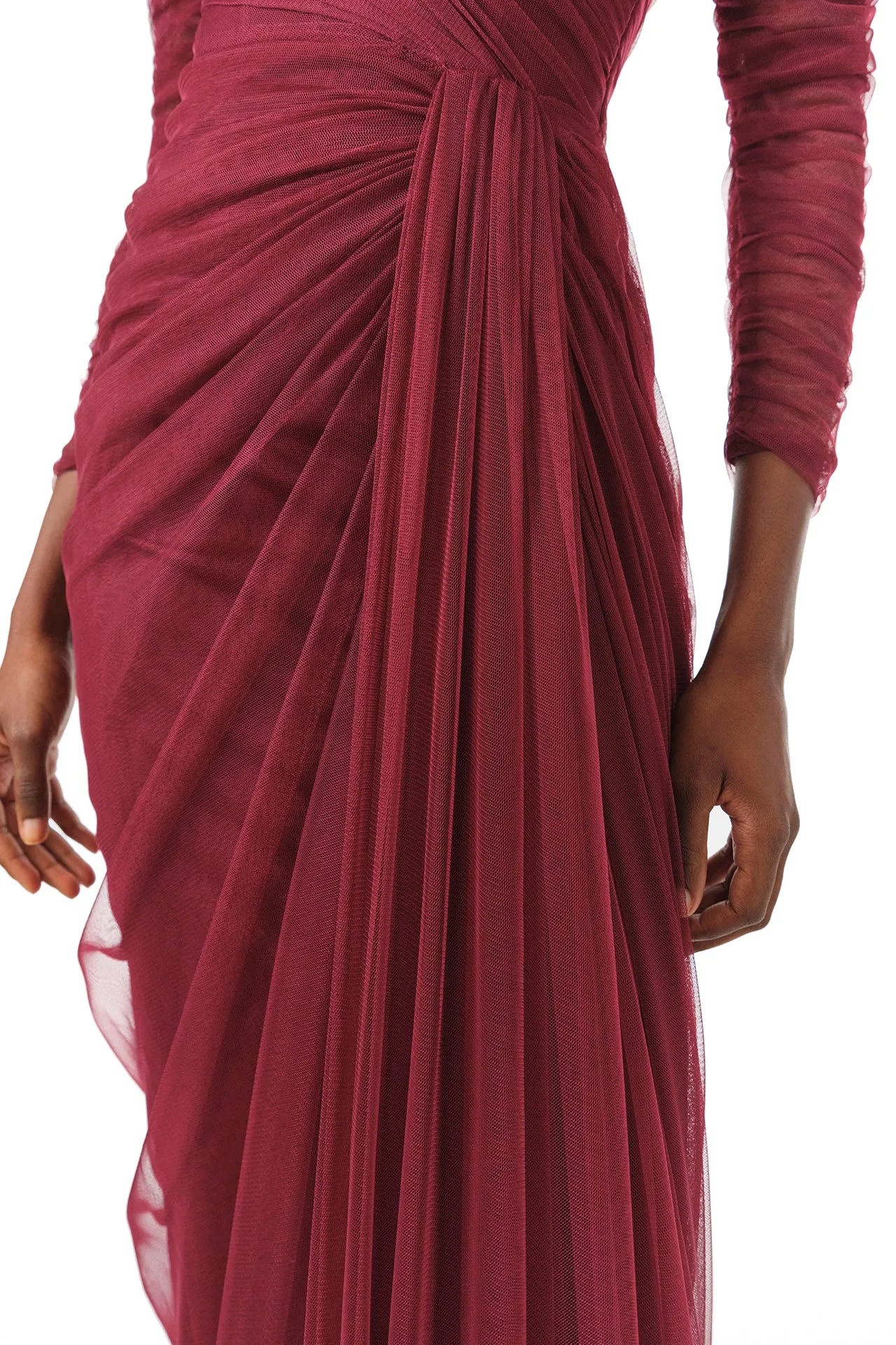 Off The Shoulder Draped Tulle Gown