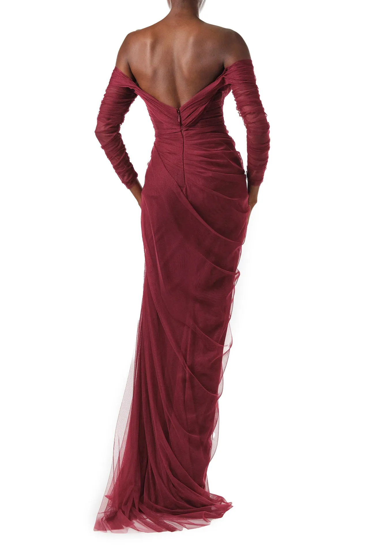 Off The Shoulder Draped Tulle Gown
