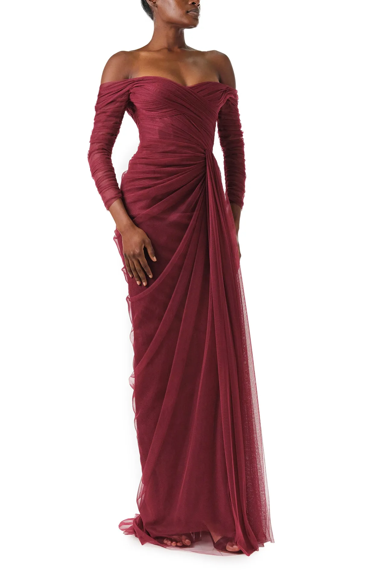 Off The Shoulder Draped Tulle Gown