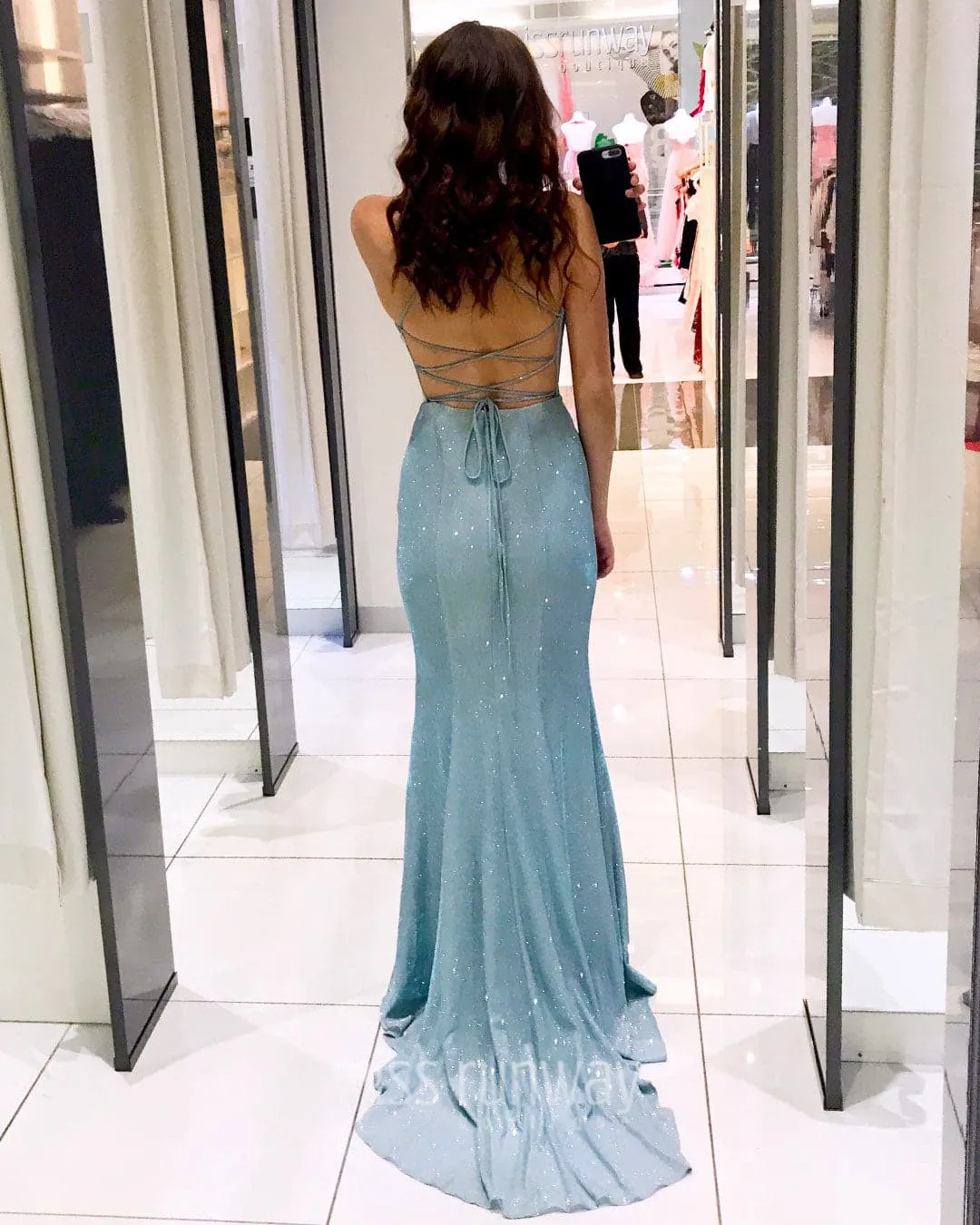 Paige Glitter Gown - Baby Blue