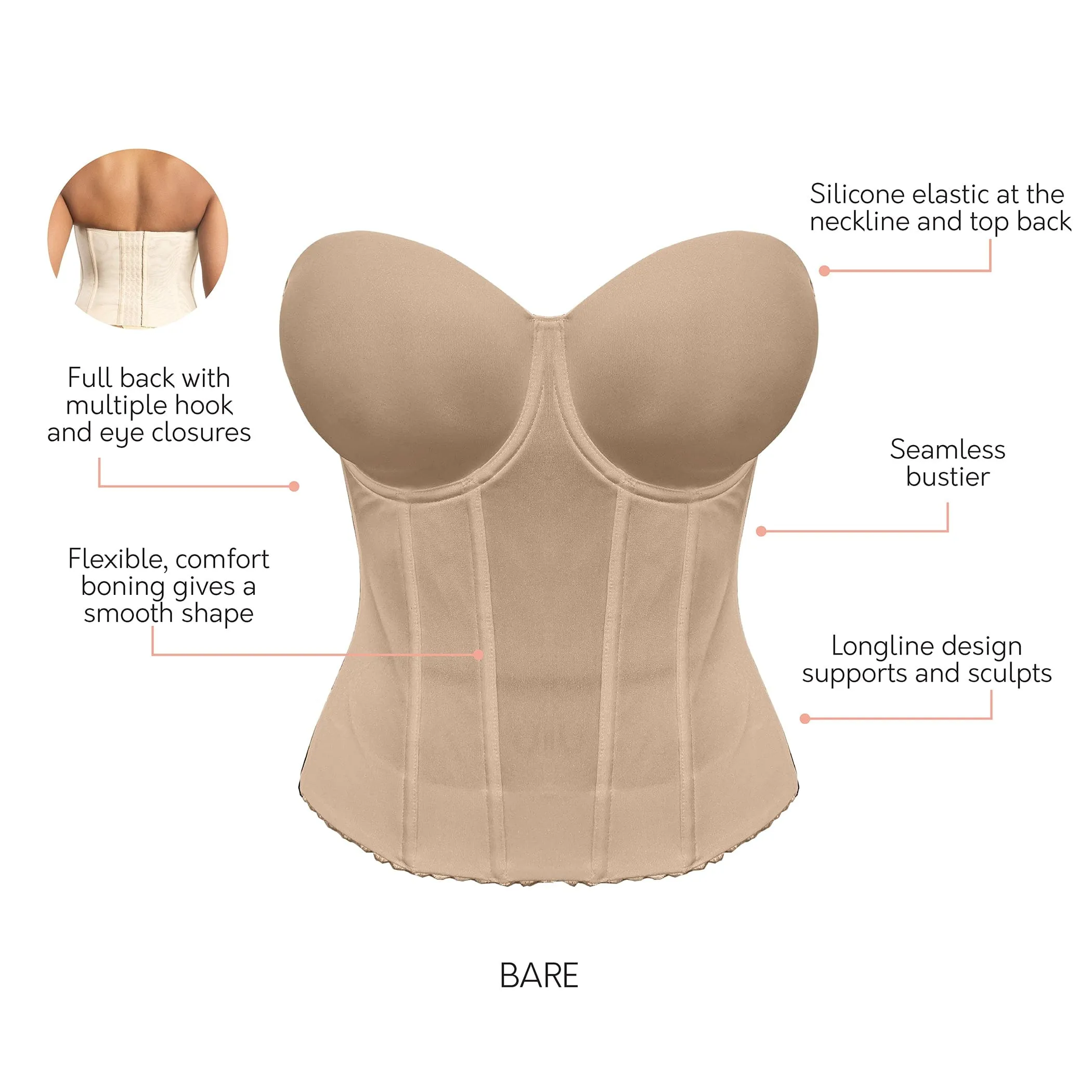 PARFAIT Elise P6097 Women's Full Bust Padded Strapless Full Back Bustier - Bare