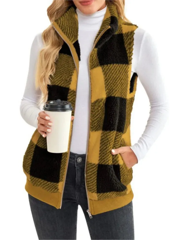 Paula Fleece Vest | Warm mouwloos vest met ruitpatroon voor dames