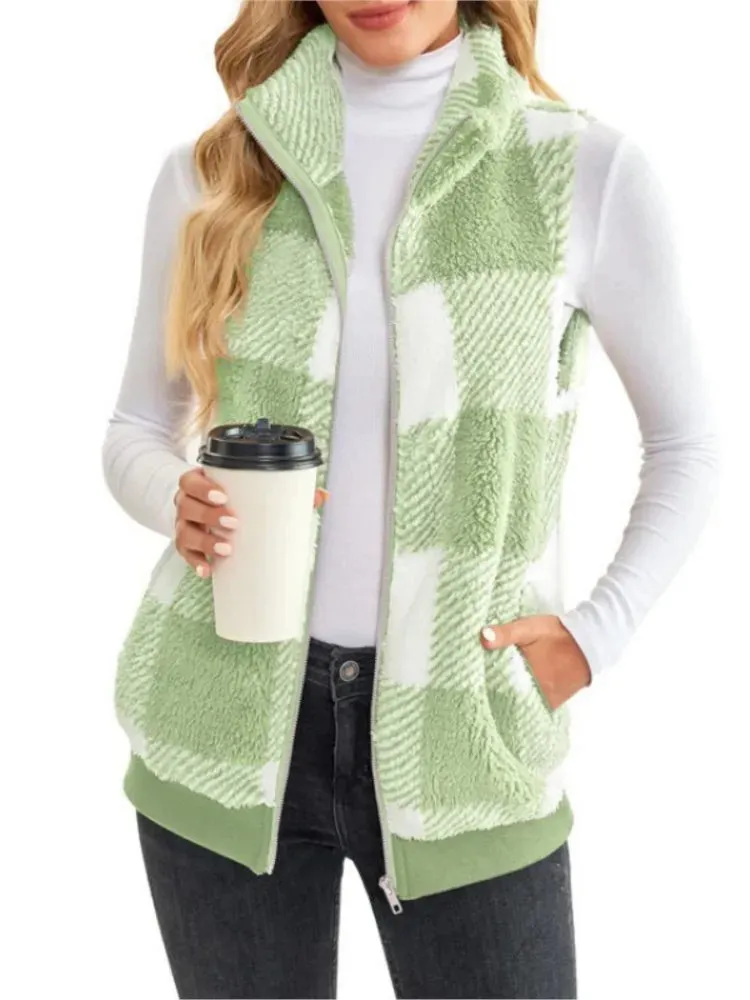 Paula Fleece Vest | Warm mouwloos vest met ruitpatroon voor dames