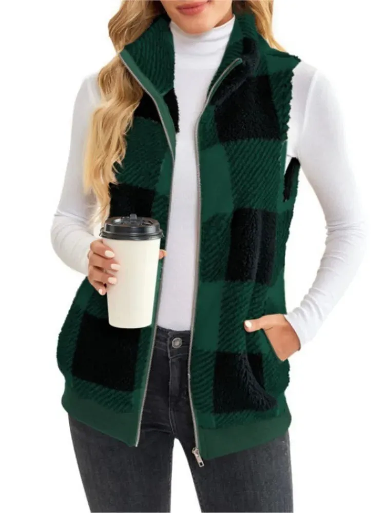 Paula Fleece Vest | Warm mouwloos vest met ruitpatroon voor dames