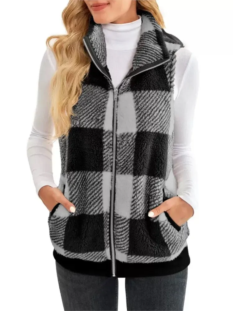 Paula Fleece Vest | Warm mouwloos vest met ruitpatroon voor dames