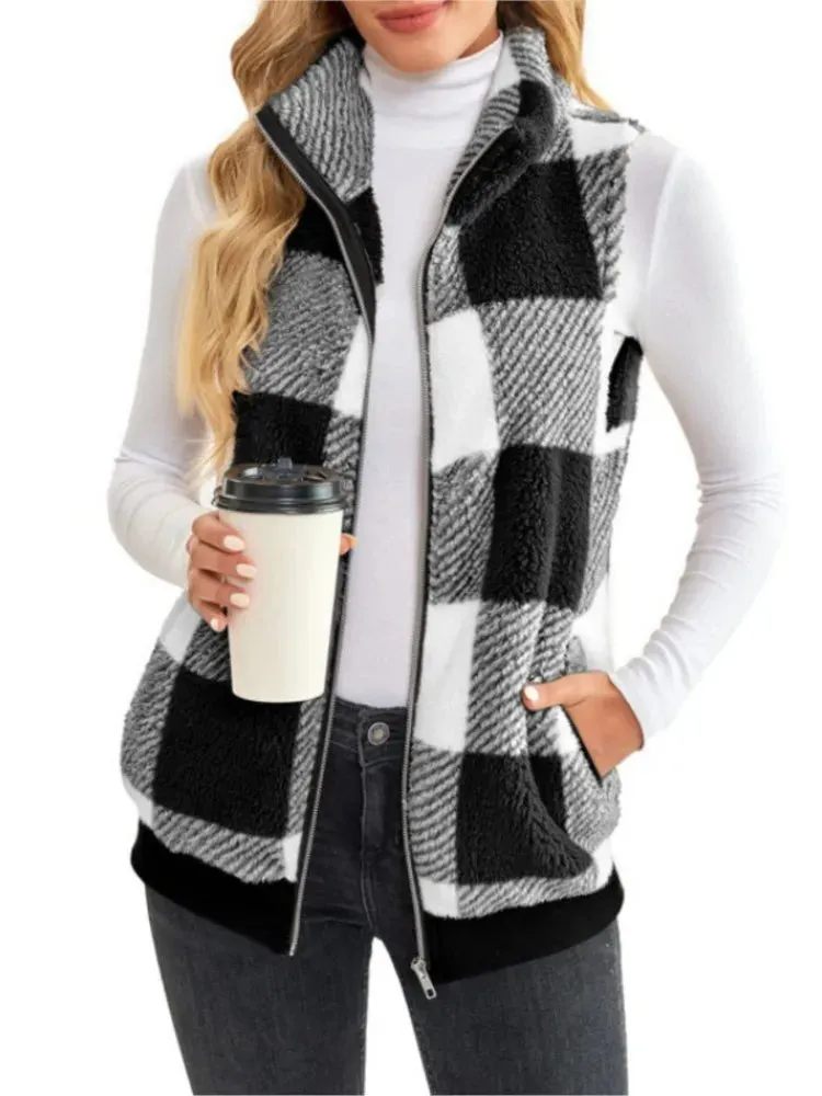 Paula Fleece Vest | Warm mouwloos vest met ruitpatroon voor dames