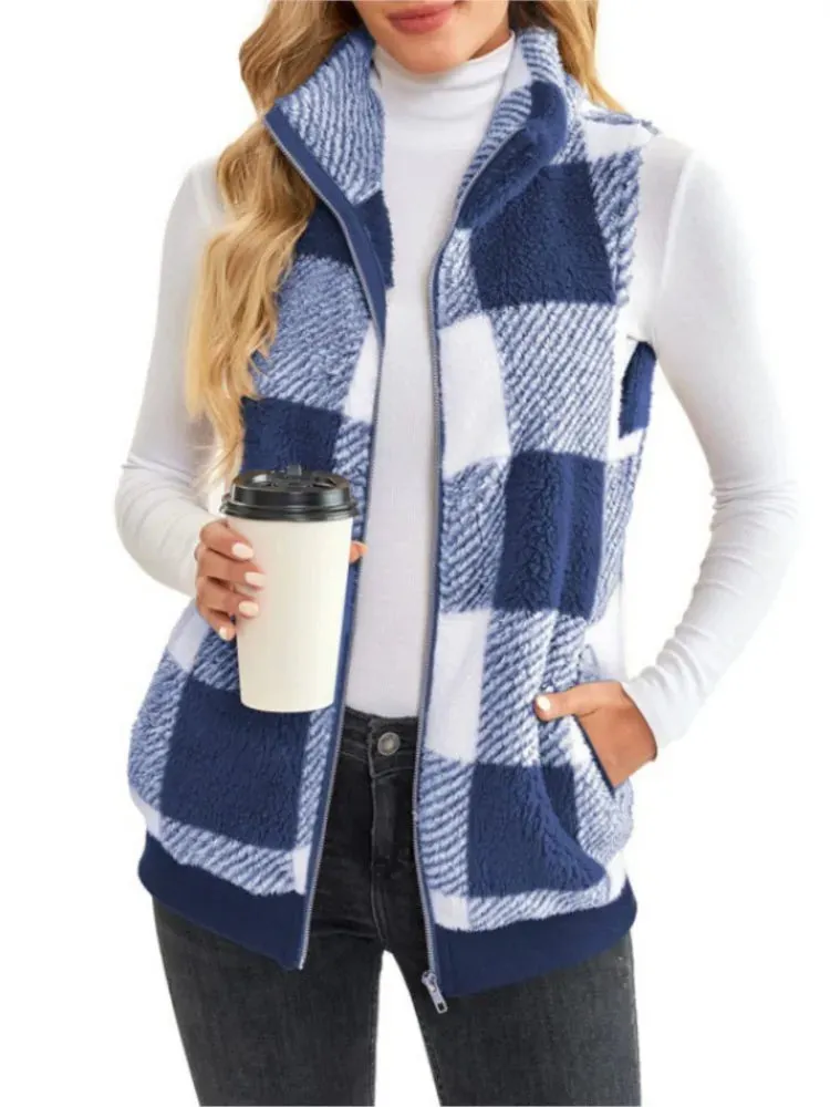 Paula Fleece Vest | Warm mouwloos vest met ruitpatroon voor dames