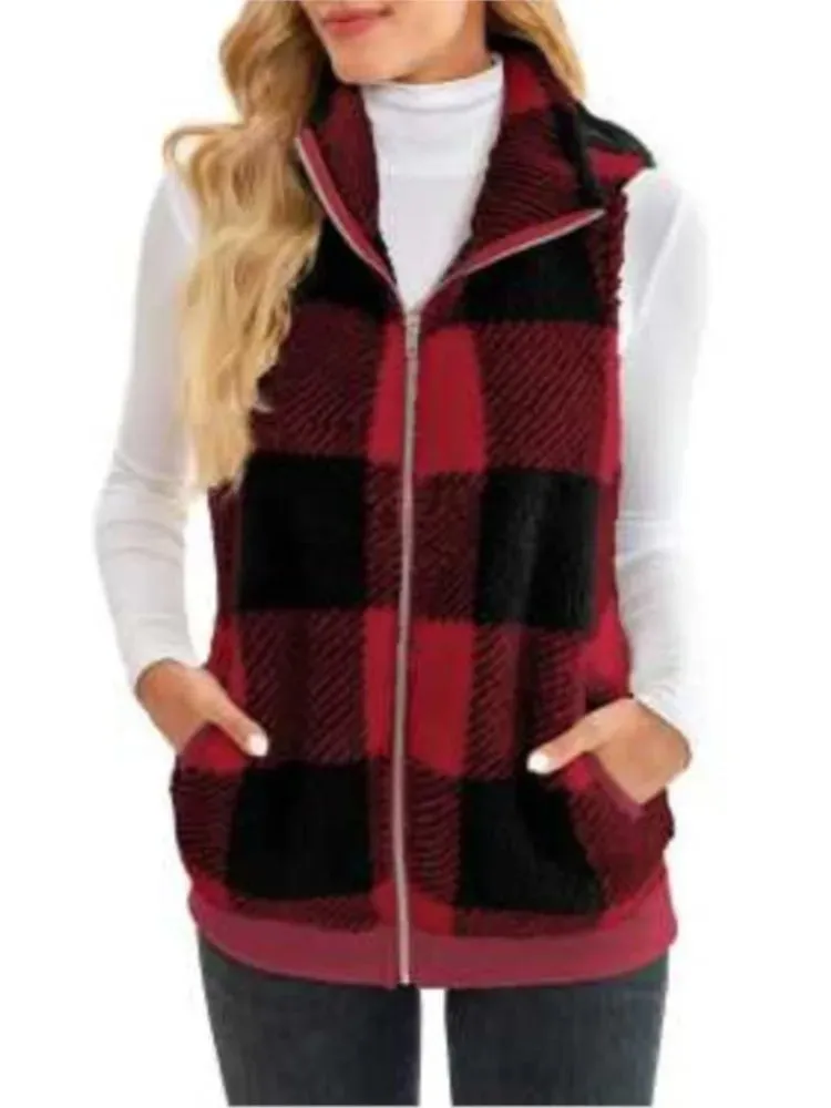 Paula Fleece Vest | Warm mouwloos vest met ruitpatroon voor dames