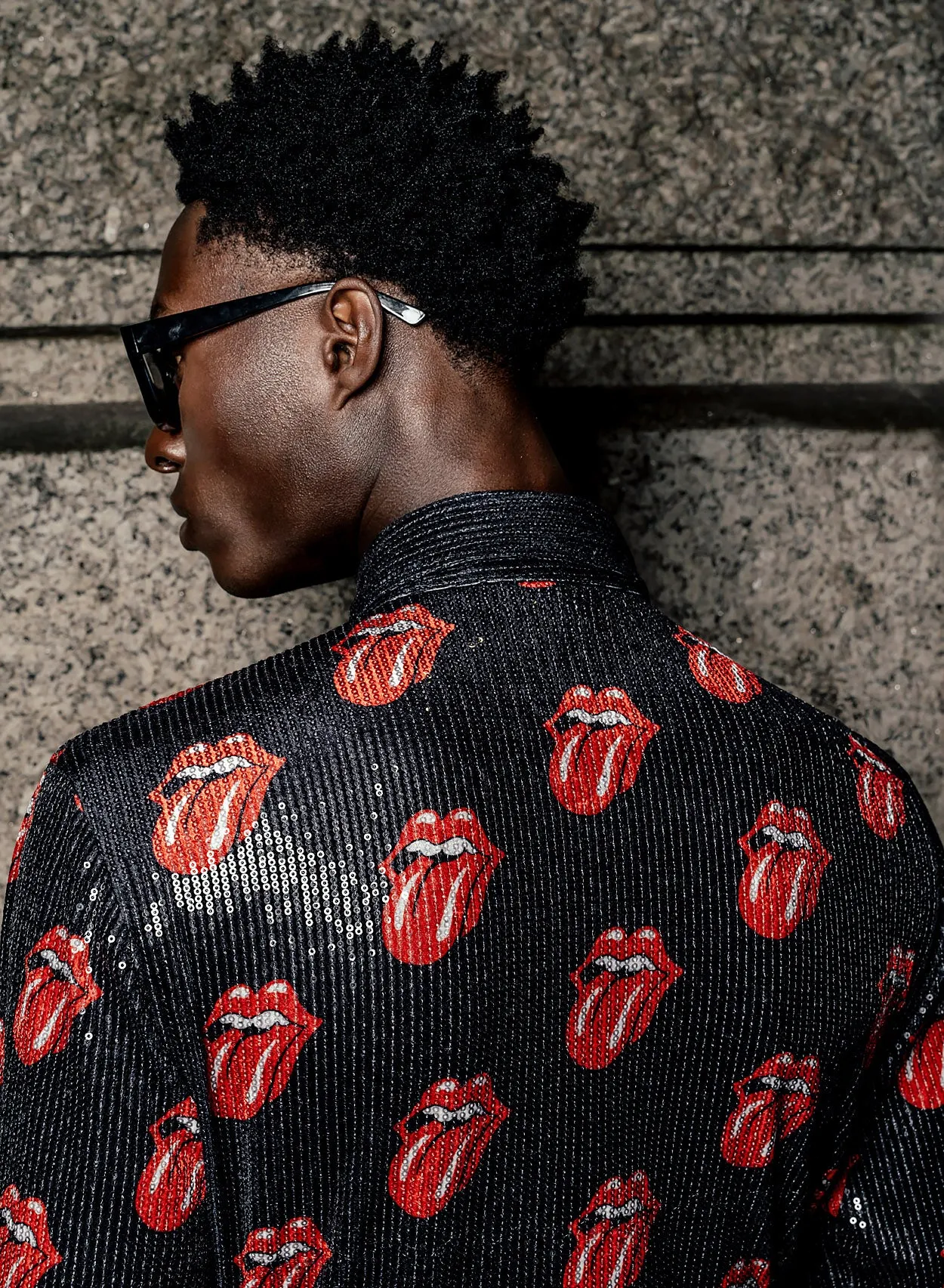 Phix X Rolling Stones Black Sequin Embellished Tongue Velvet Shirt