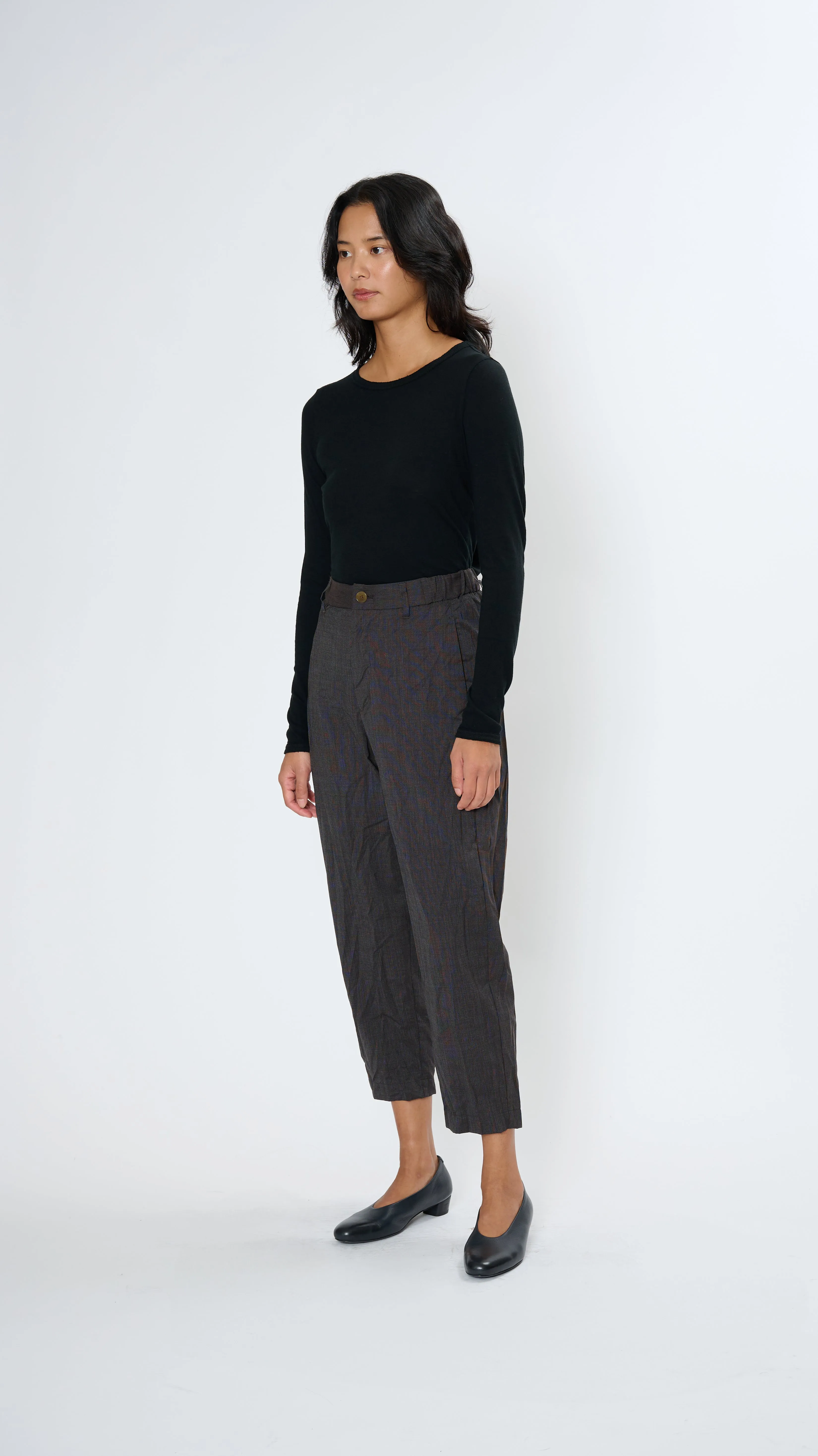Pin Dot Crinkle Easy Pants in Brown