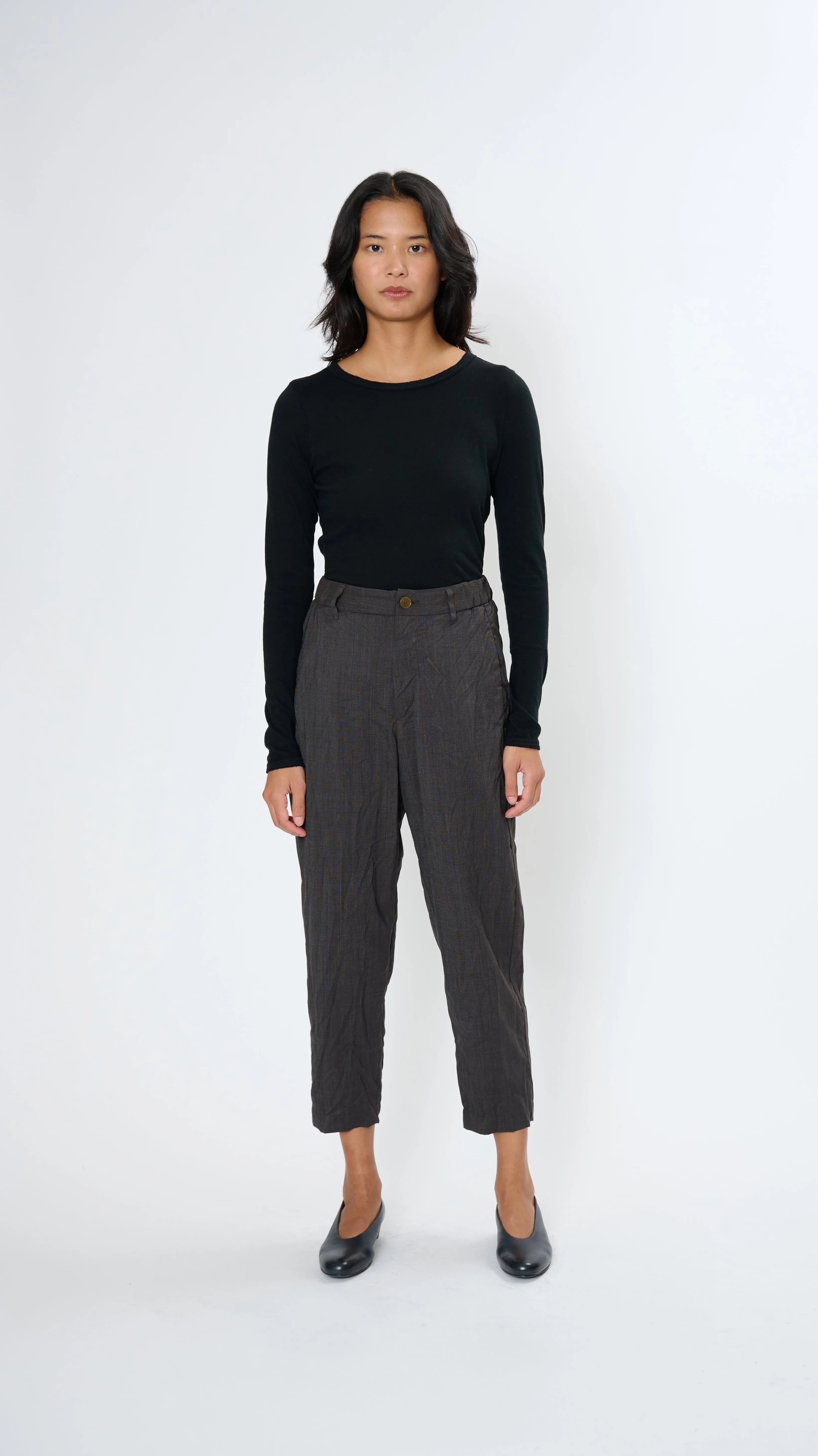 Pin Dot Crinkle Easy Pants in Brown