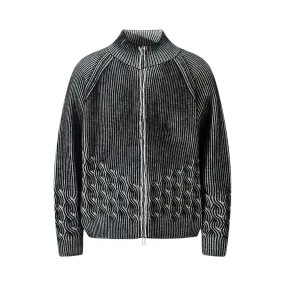 Plated engineer cable cardigan sweater