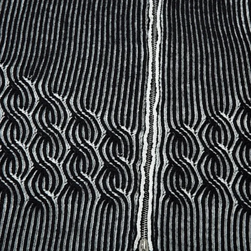 Plated engineer cable cardigan sweater