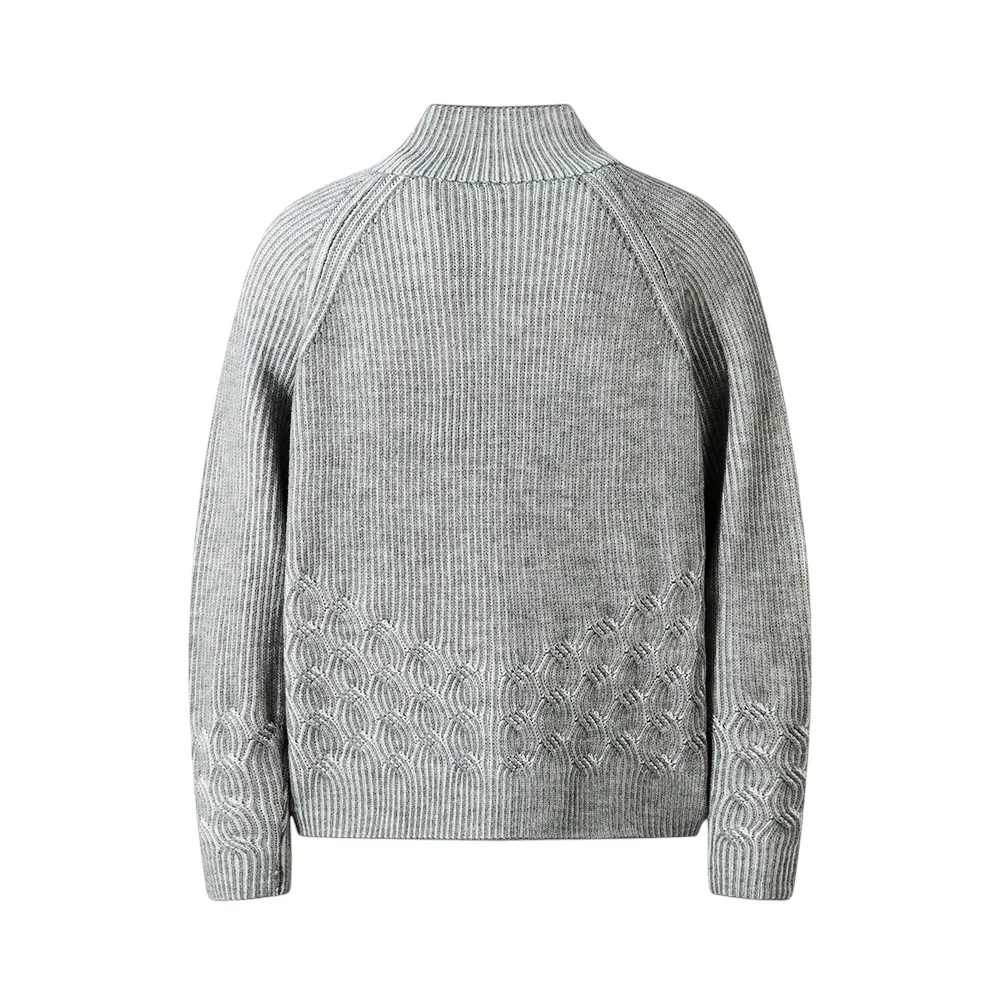 Plated engineer cable cardigan sweater