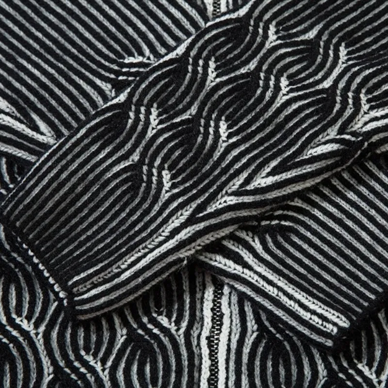 Plated engineer cable cardigan sweater