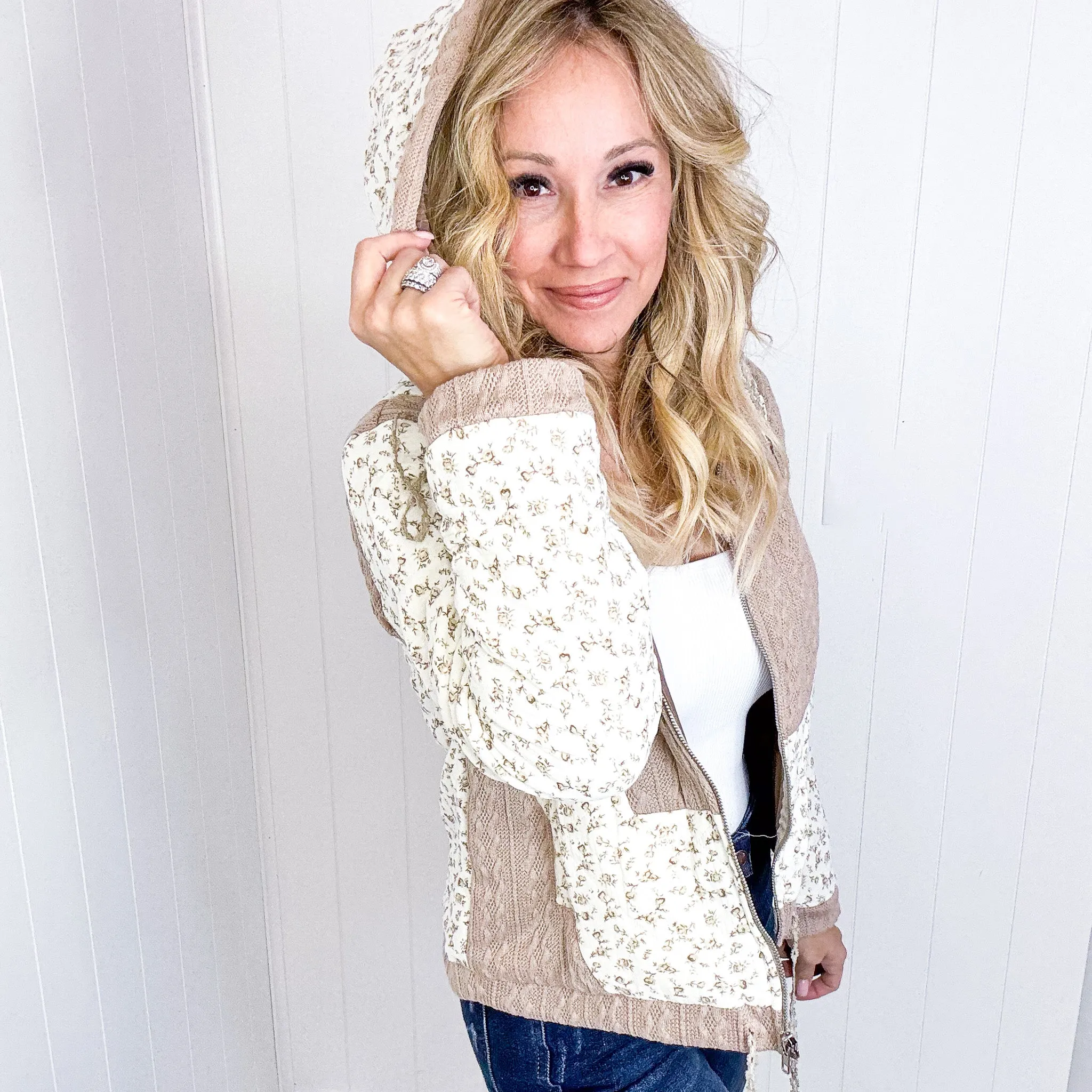POL Crop Vintage Washing Ditzy Floral Puff Fluff Hoodie Jacket in 2 Options