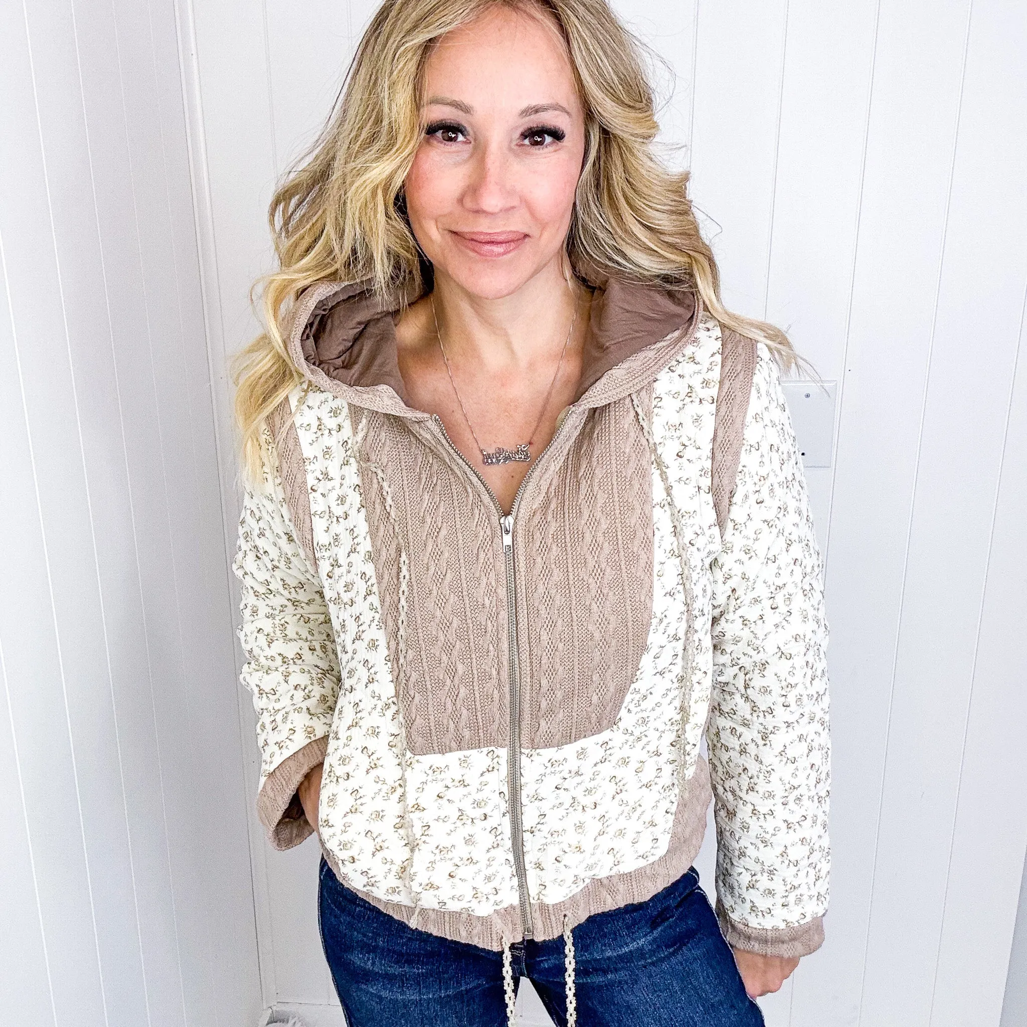 POL Crop Vintage Washing Ditzy Floral Puff Fluff Hoodie Jacket in 2 Options