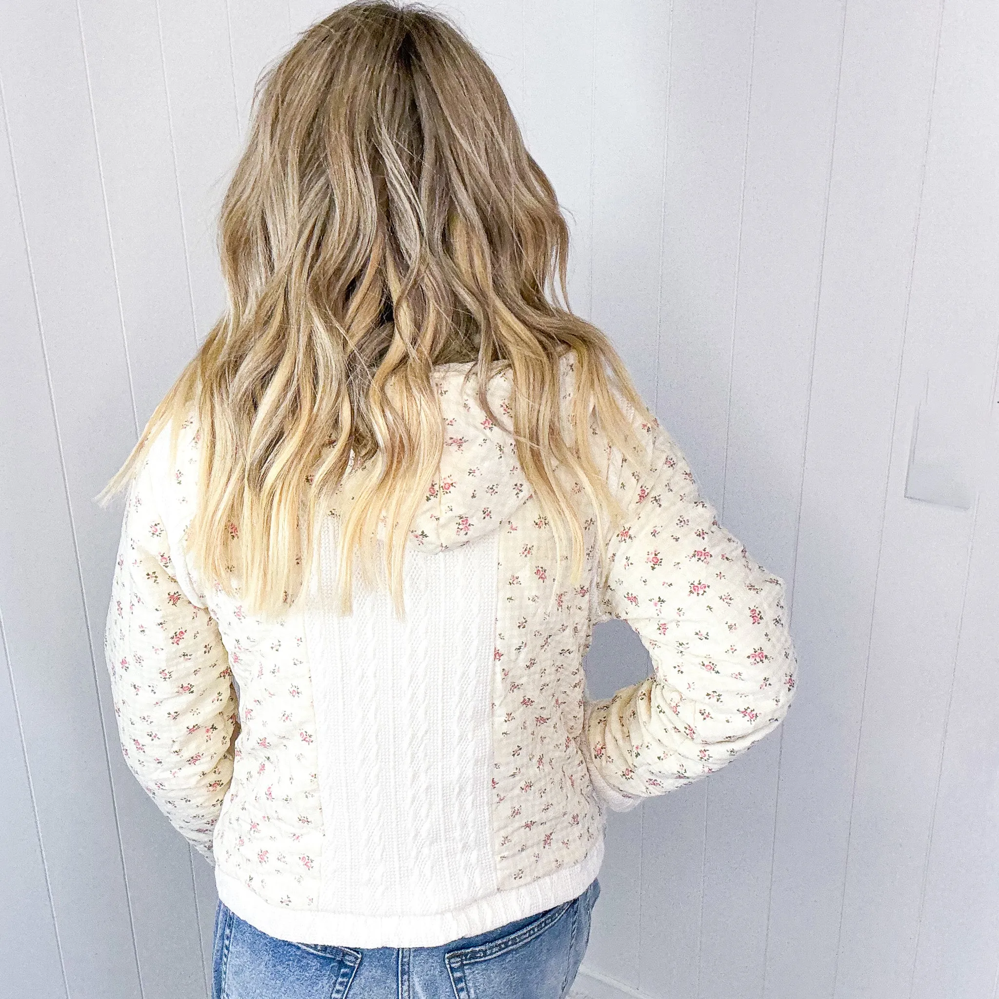 POL Crop Vintage Washing Ditzy Floral Puff Fluff Hoodie Jacket in 2 Options