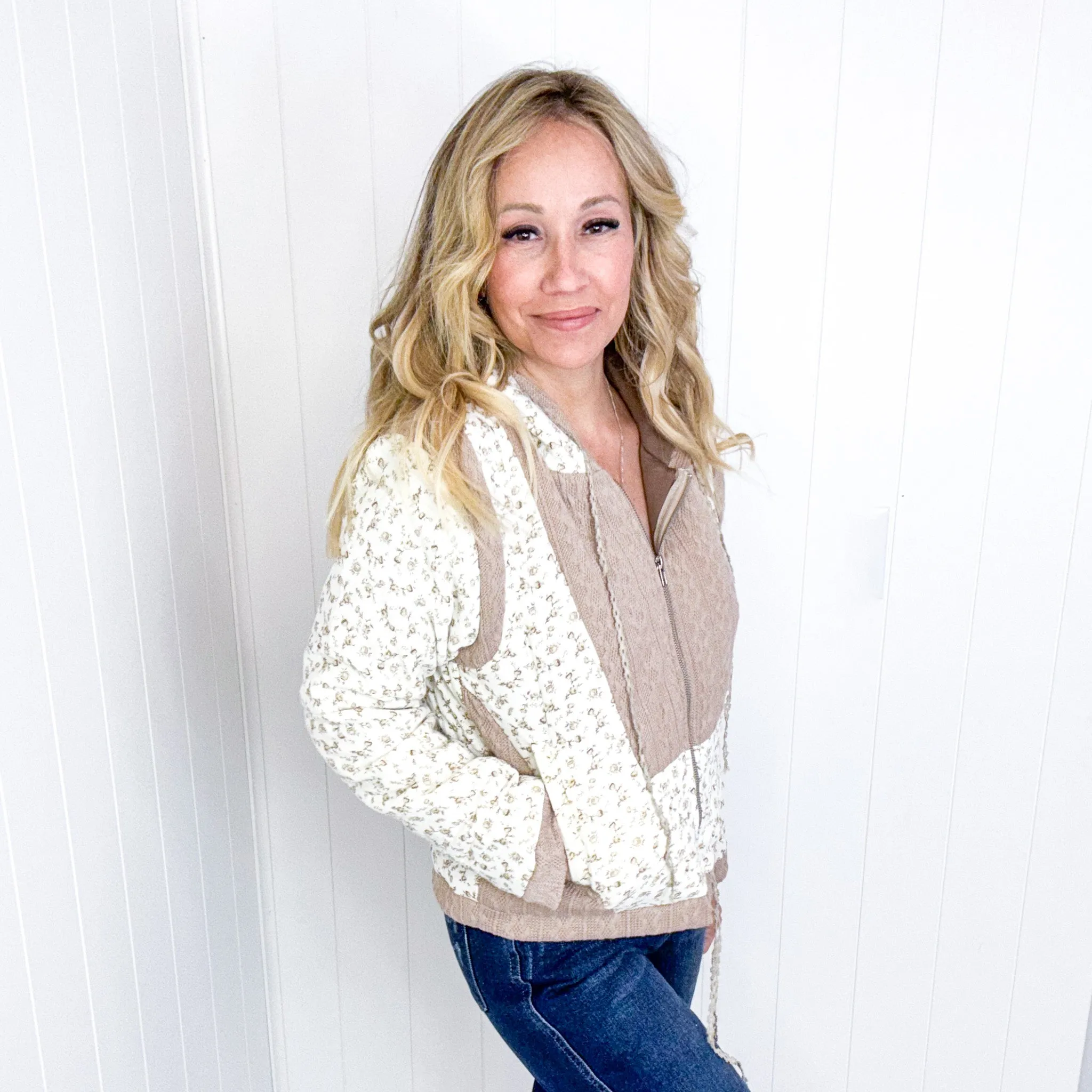 POL Crop Vintage Washing Ditzy Floral Puff Fluff Hoodie Jacket in 2 Options