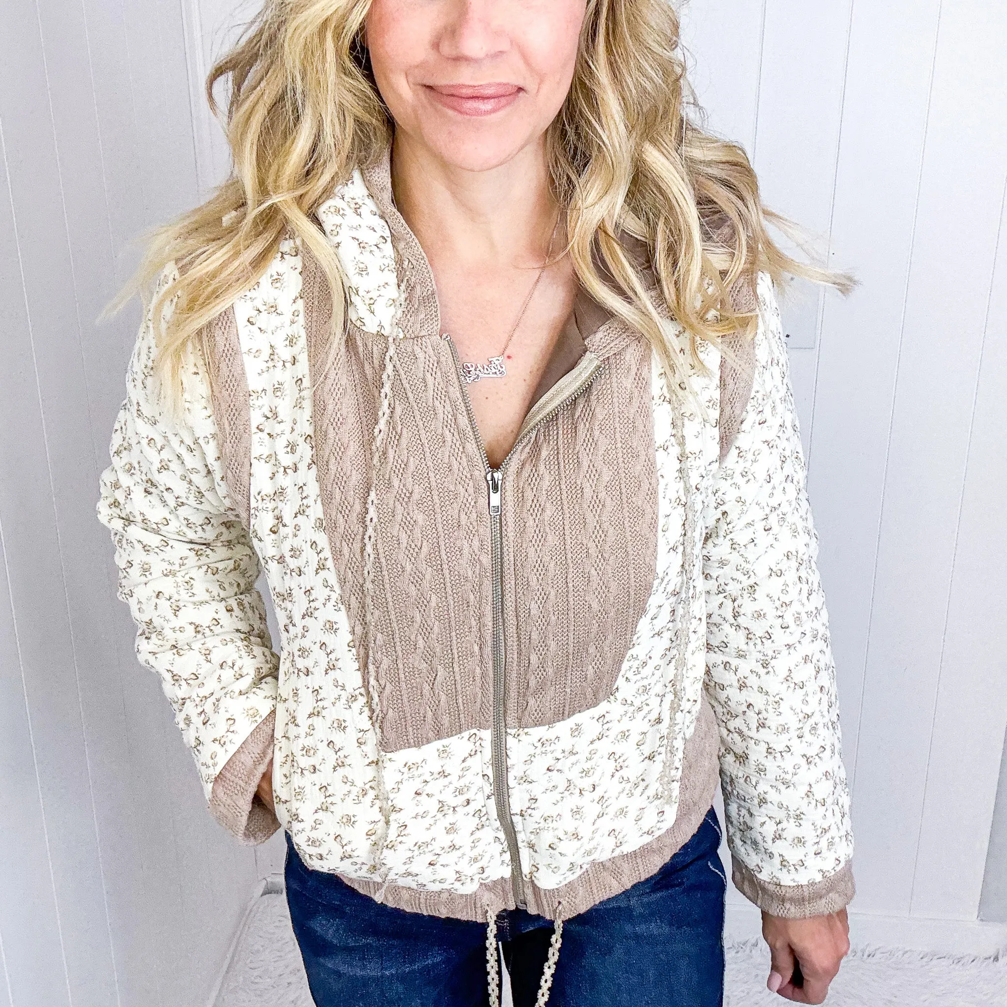 POL Crop Vintage Washing Ditzy Floral Puff Fluff Hoodie Jacket in 2 Options