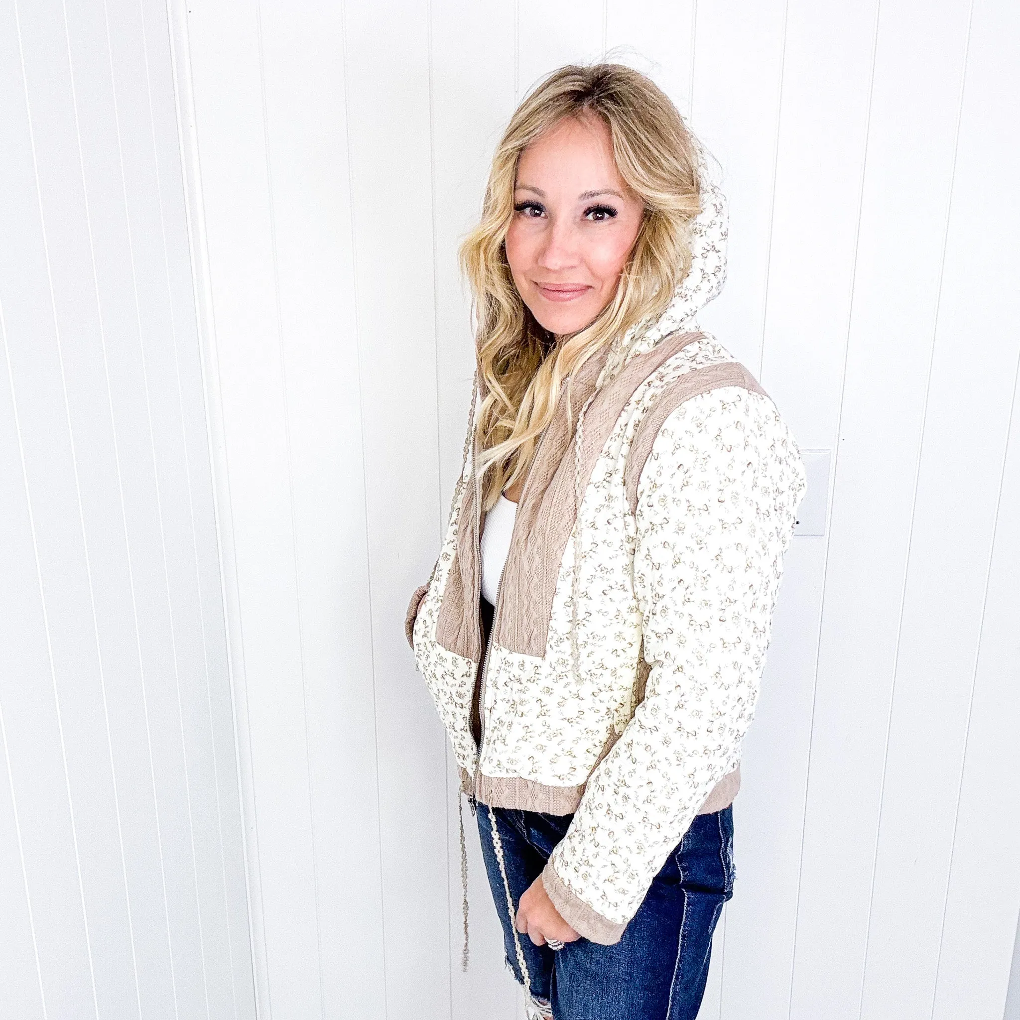 POL Crop Vintage Washing Ditzy Floral Puff Fluff Hoodie Jacket in 2 Options