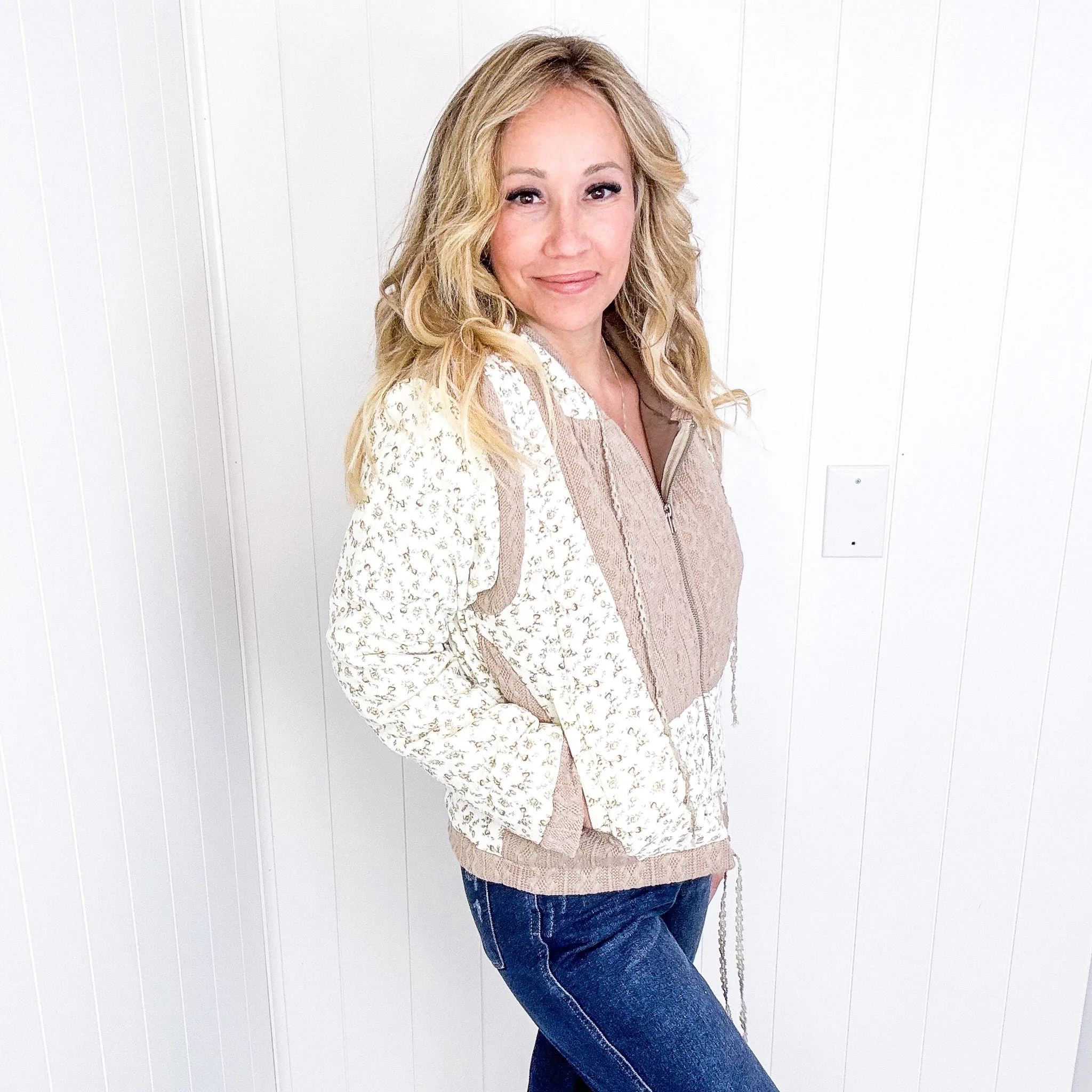 POL Crop Vintage Washing Ditzy Floral Puff Fluff Hoodie Jacket in 2 Options