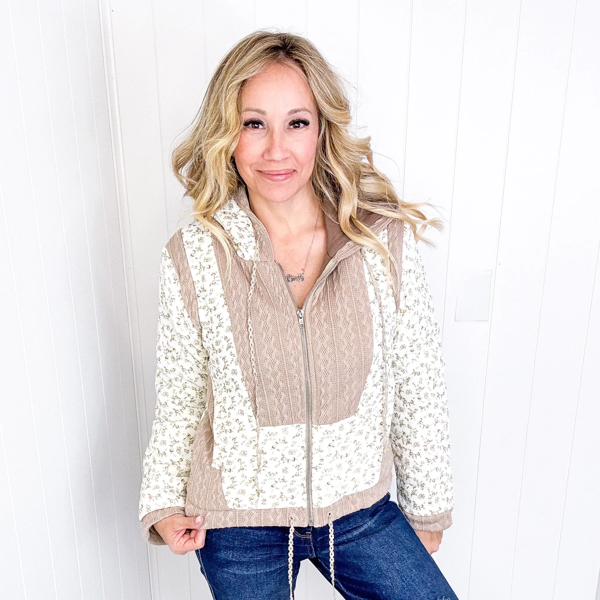 POL Crop Vintage Washing Ditzy Floral Puff Fluff Hoodie Jacket in 2 Options