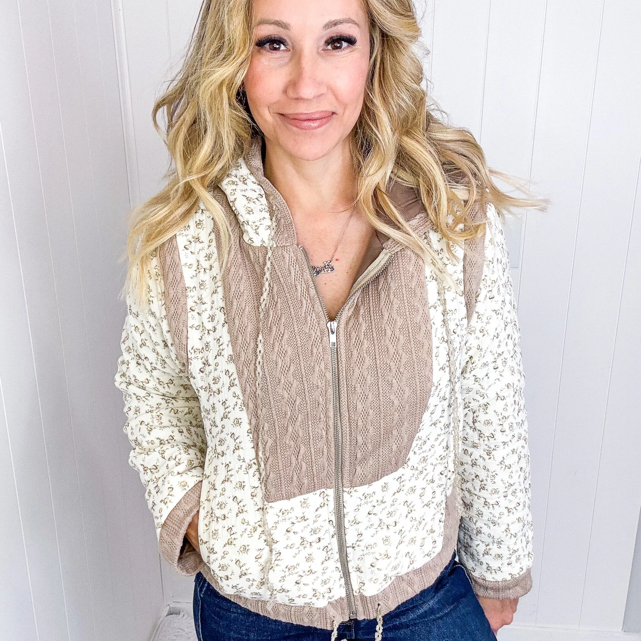 POL Crop Vintage Washing Ditzy Floral Puff Fluff Hoodie Jacket in 2 Options