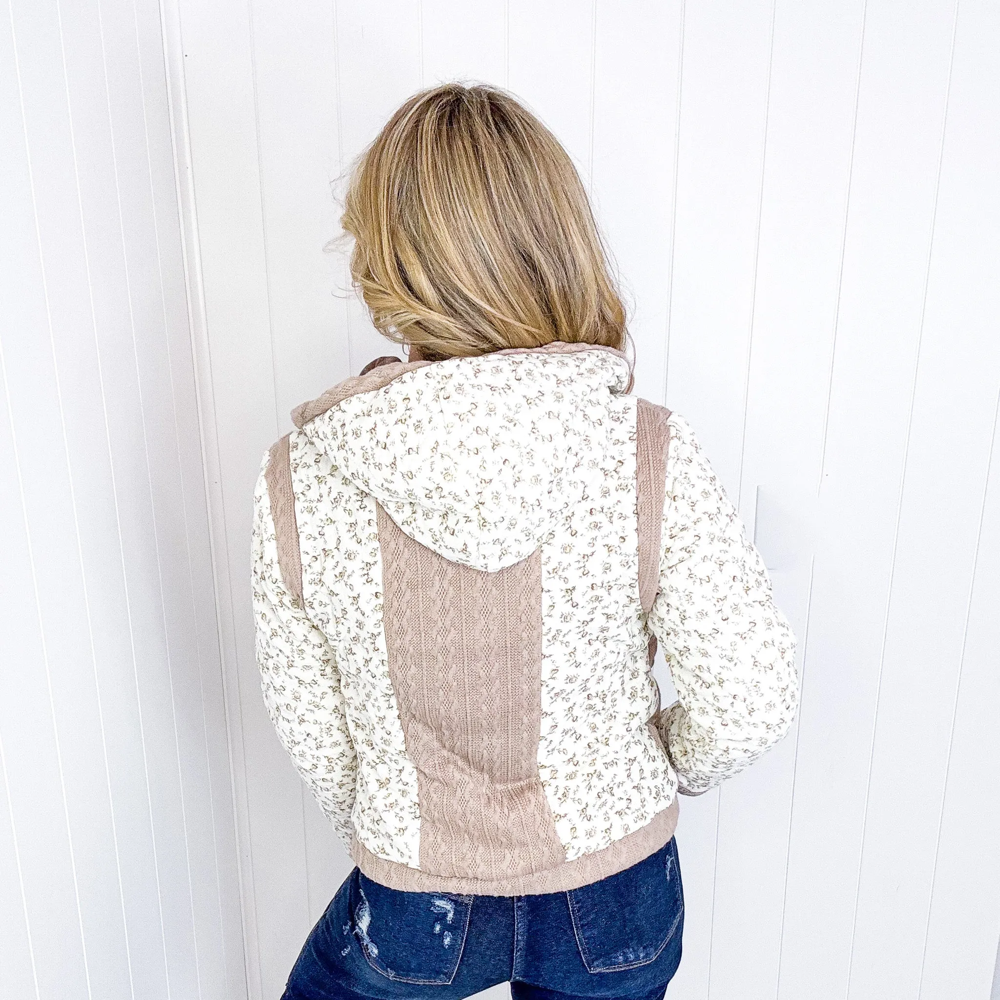 POL Crop Vintage Washing Ditzy Floral Puff Fluff Hoodie Jacket in 2 Options