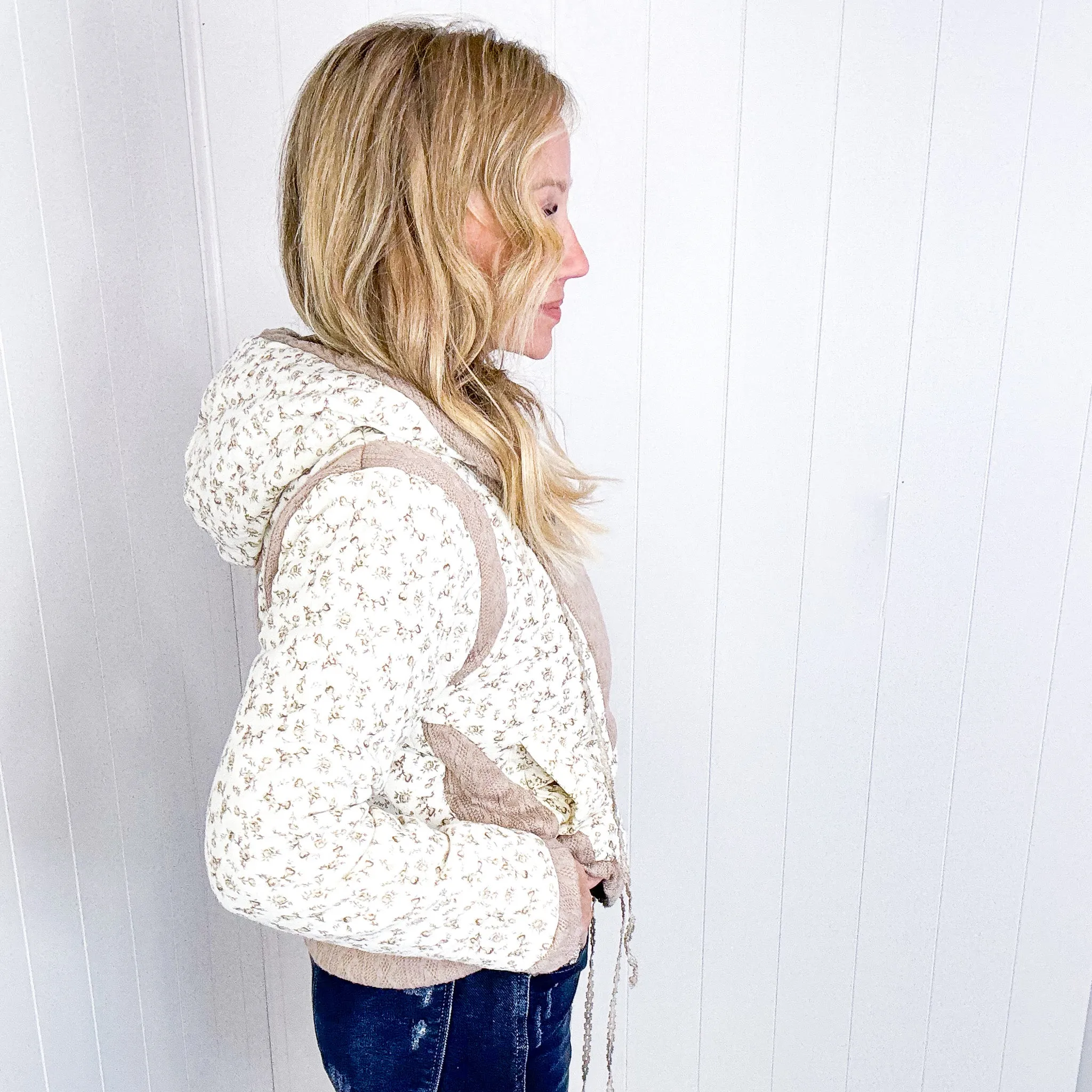 POL Crop Vintage Washing Ditzy Floral Puff Fluff Hoodie Jacket in 2 Options