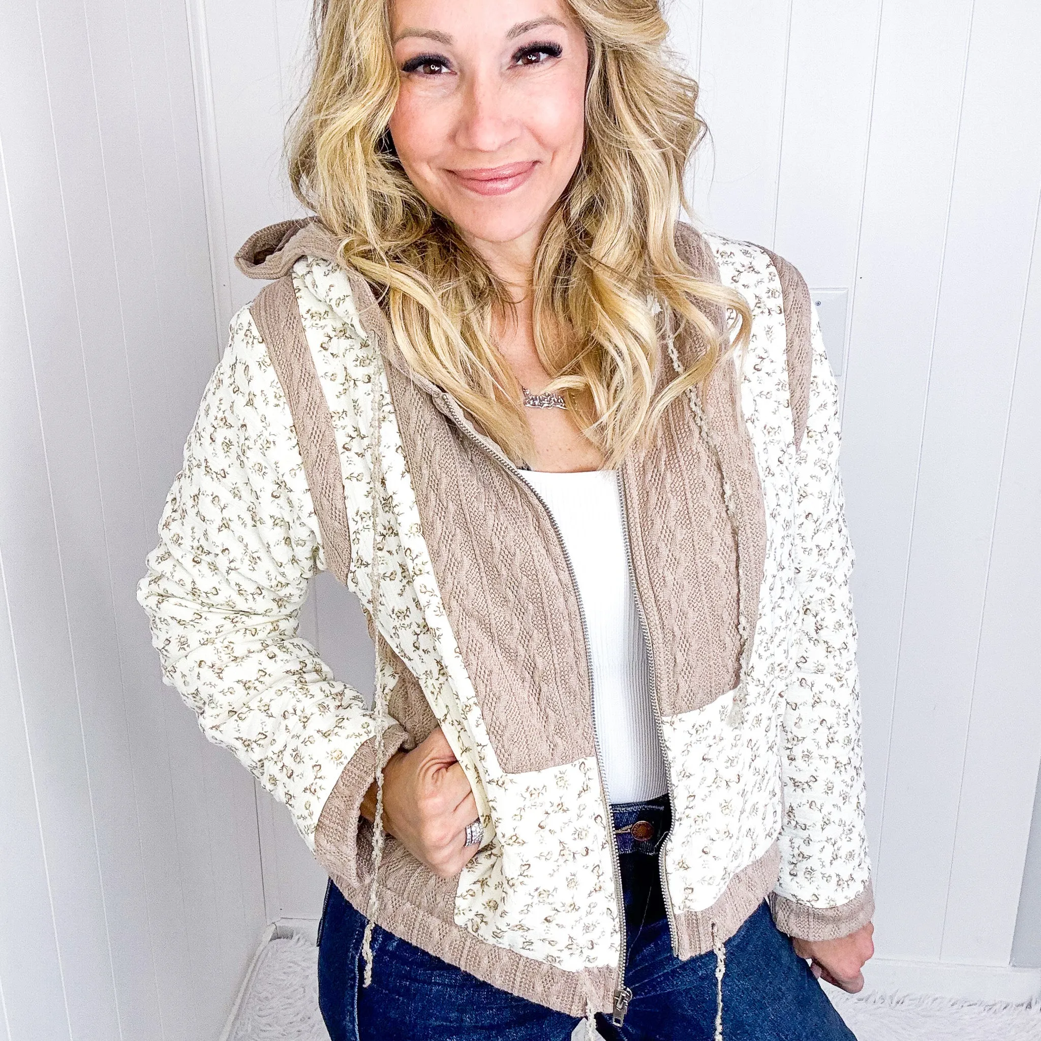 POL Crop Vintage Washing Ditzy Floral Puff Fluff Hoodie Jacket in 2 Options