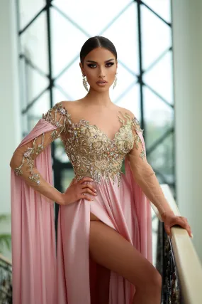 Satin Flowing Pink Evening Dress