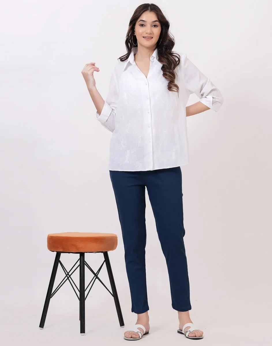 Satrangi Women's Blue Viscose Lycra Trouser