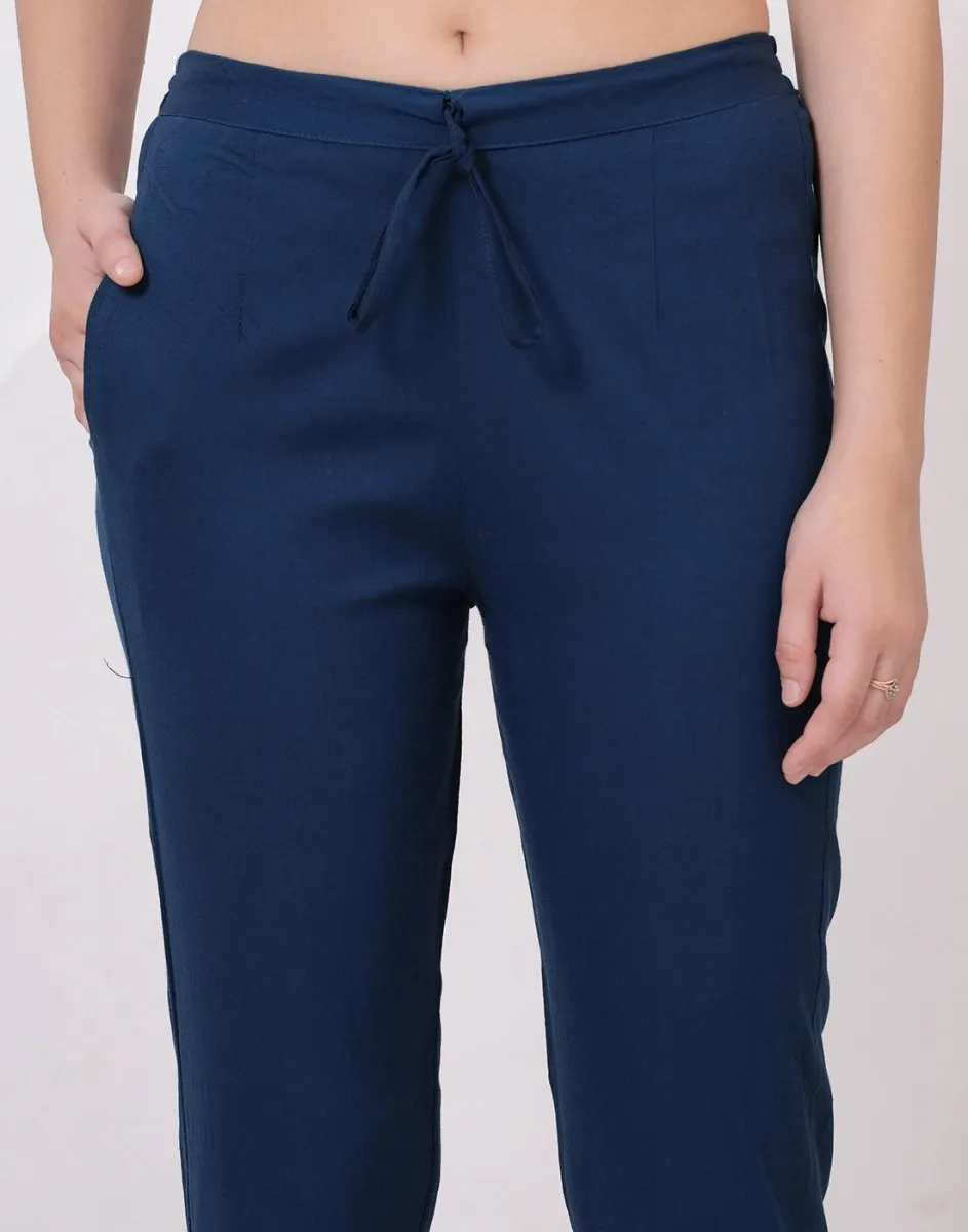 Satrangi Women's Blue Viscose Lycra Trouser