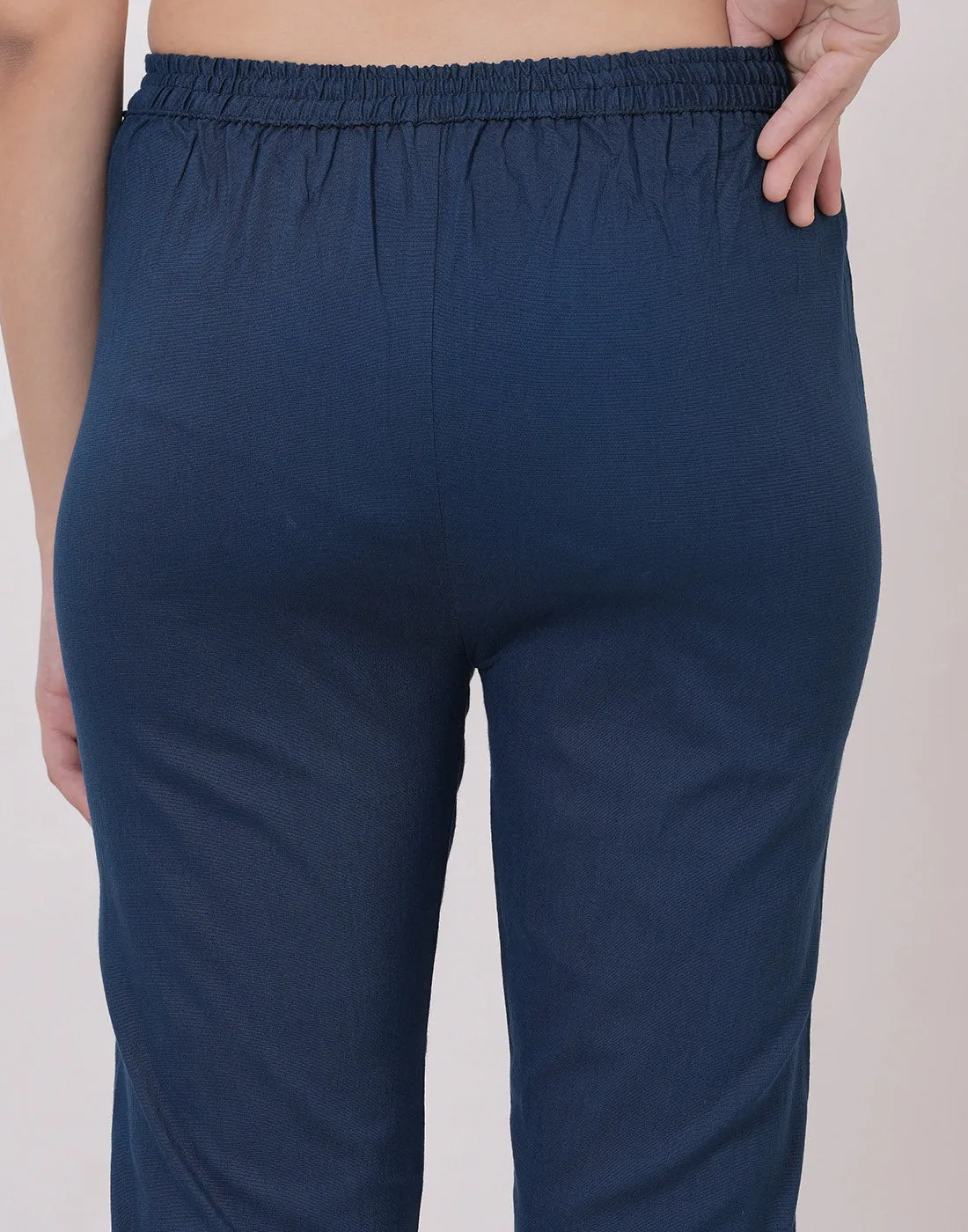 Satrangi Women's Blue Viscose Lycra Trouser