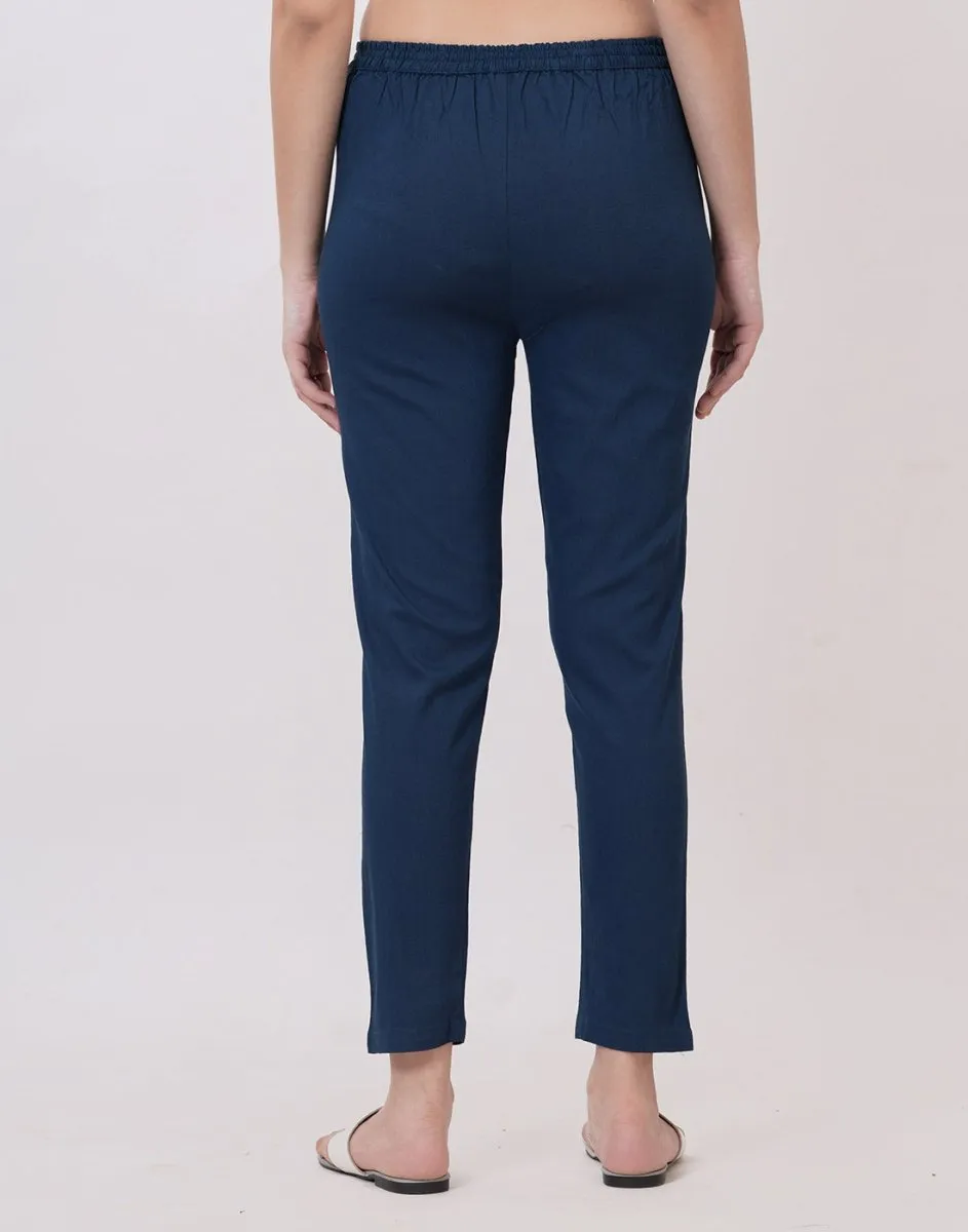 Satrangi Women's Blue Viscose Lycra Trouser