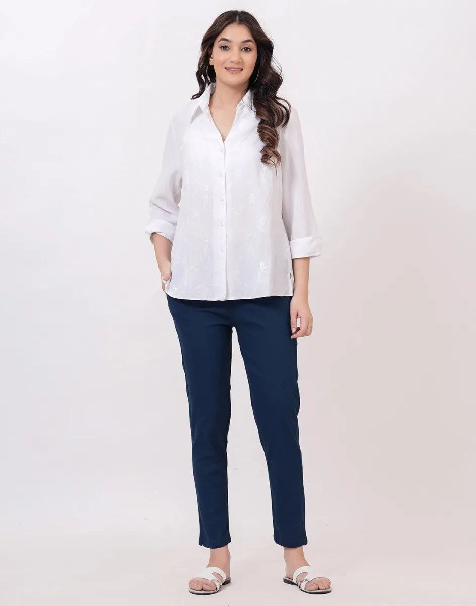 Satrangi Women's Blue Viscose Lycra Trouser
