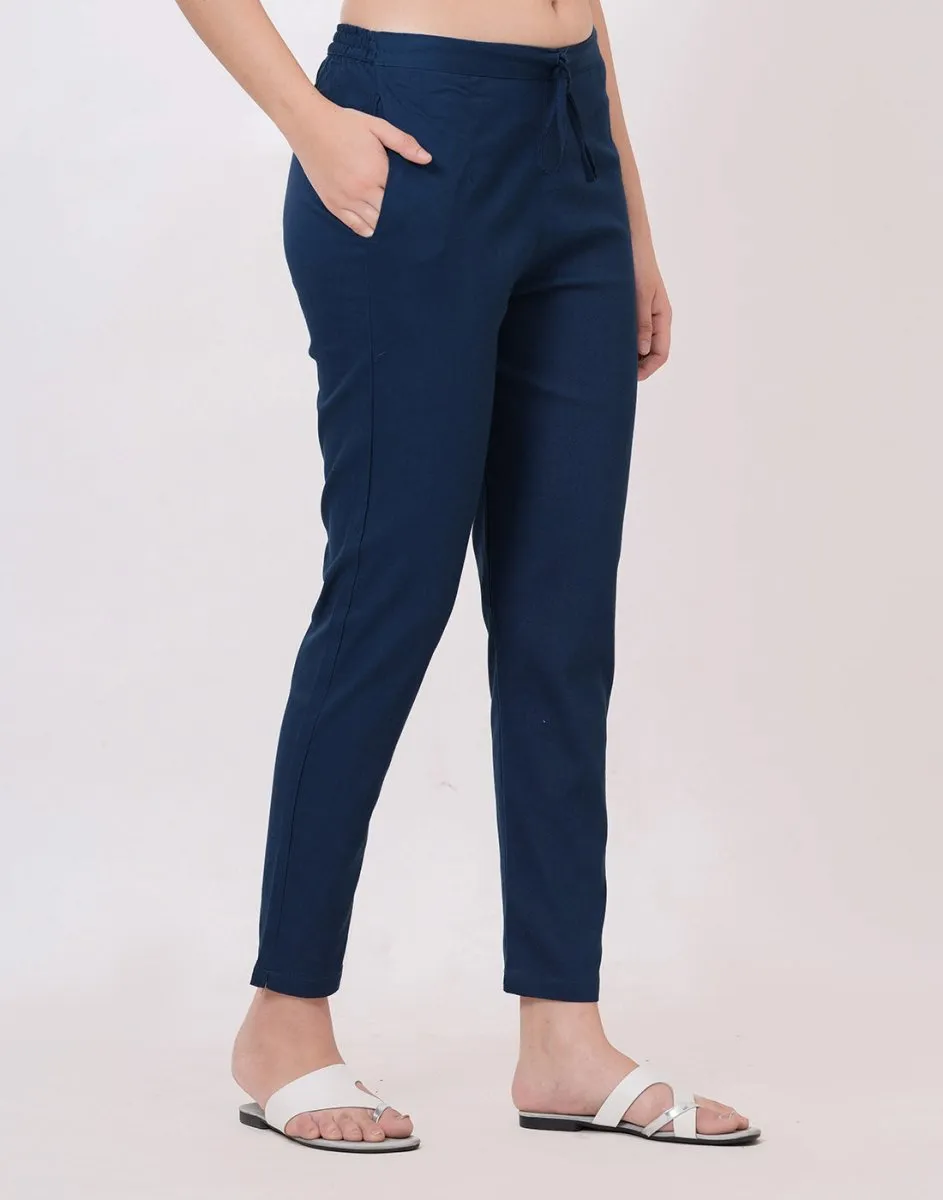 Satrangi Women's Blue Viscose Lycra Trouser