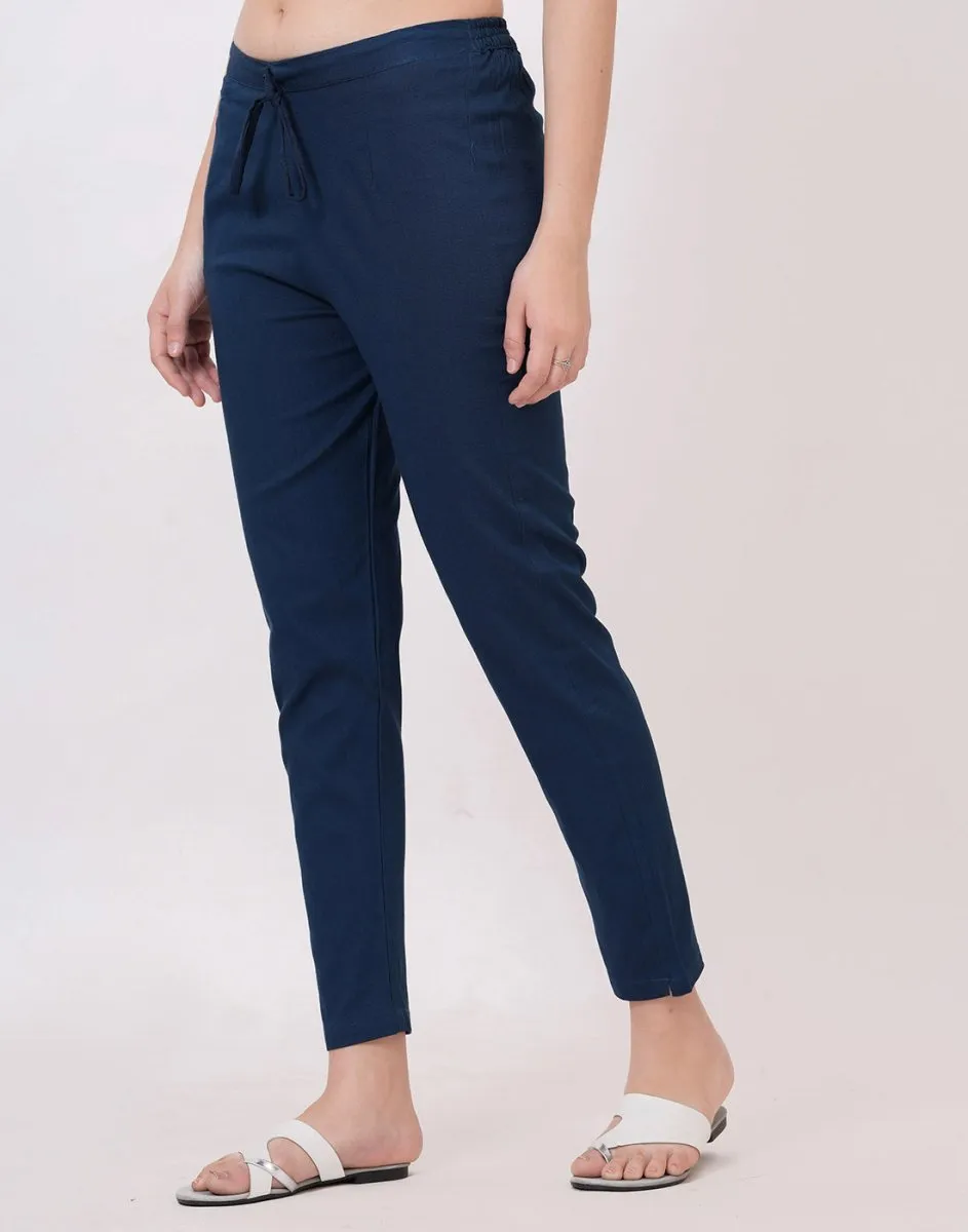 Satrangi Women's Blue Viscose Lycra Trouser