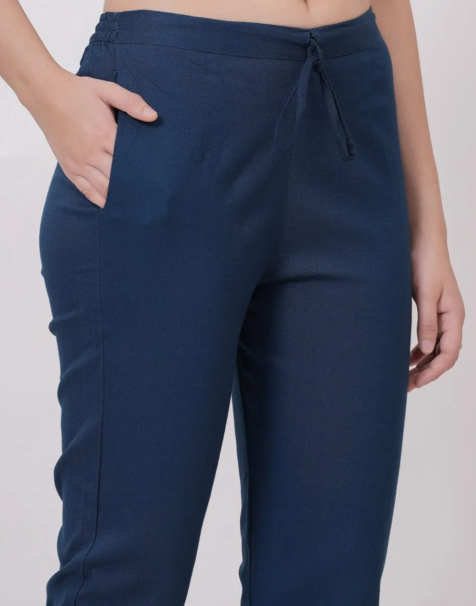 Satrangi Women's Blue Viscose Lycra Trouser