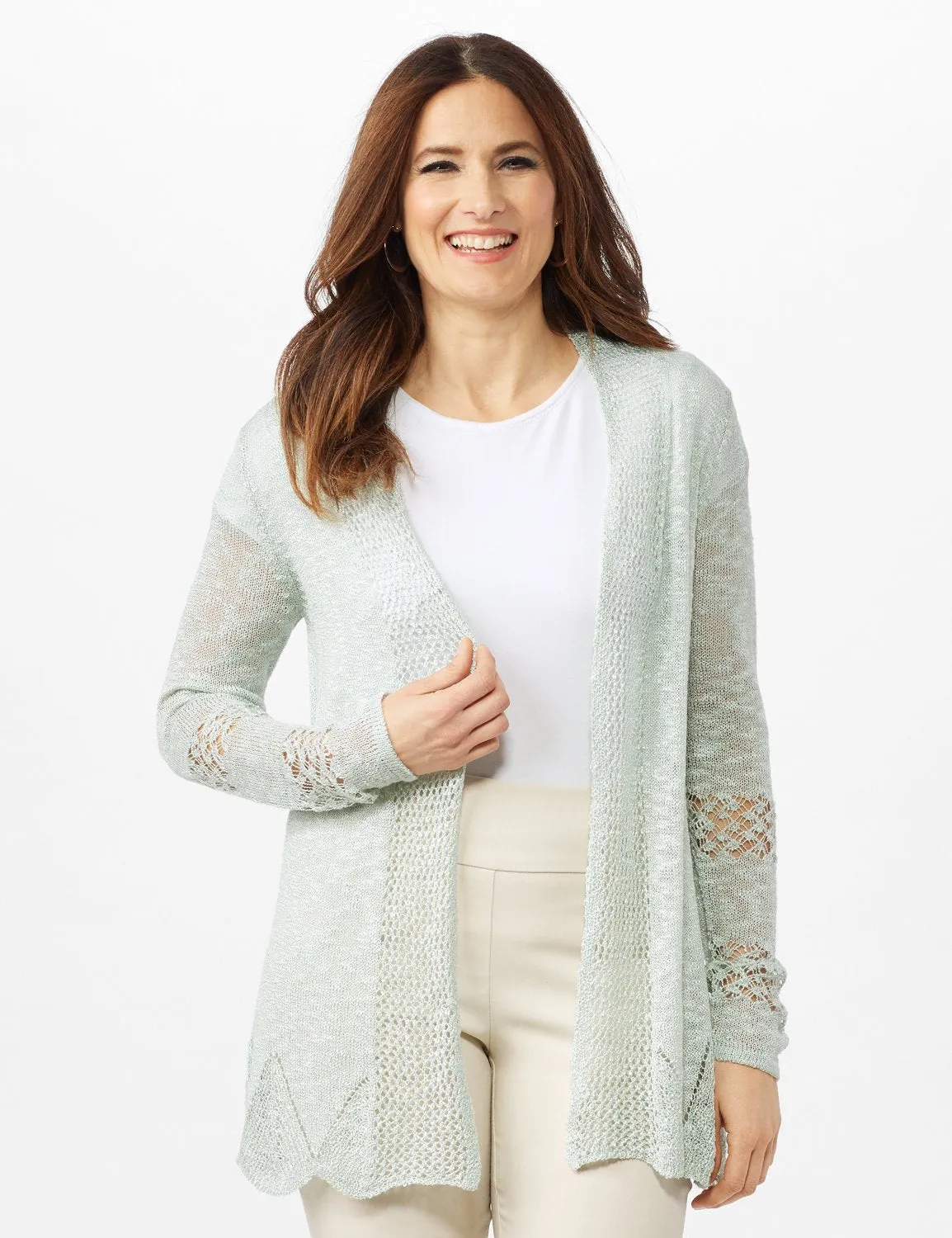 Scallop Trim Textured Cardigan