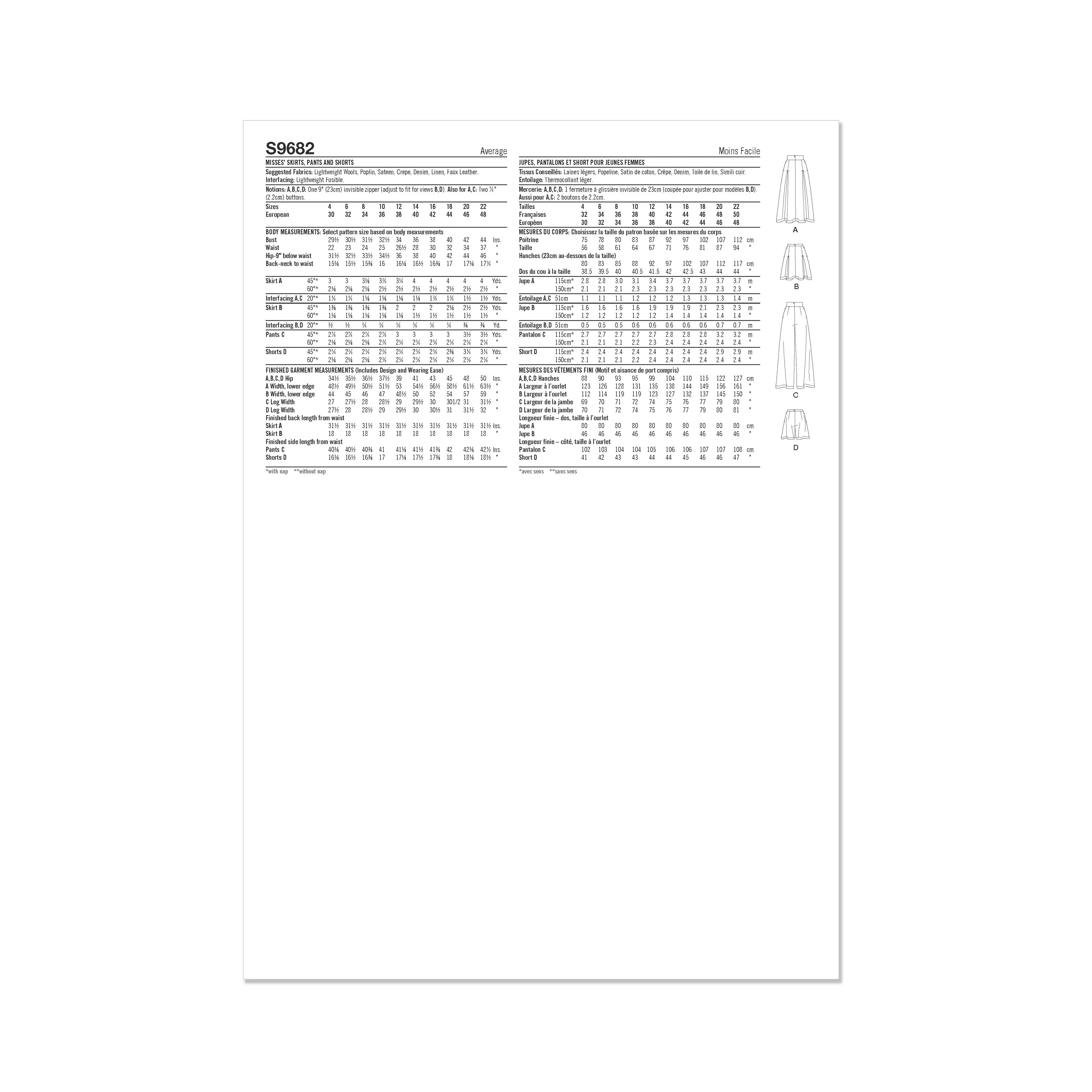 Simplicity pattern 9682 Misses' Skirts, Pants, and Shorts